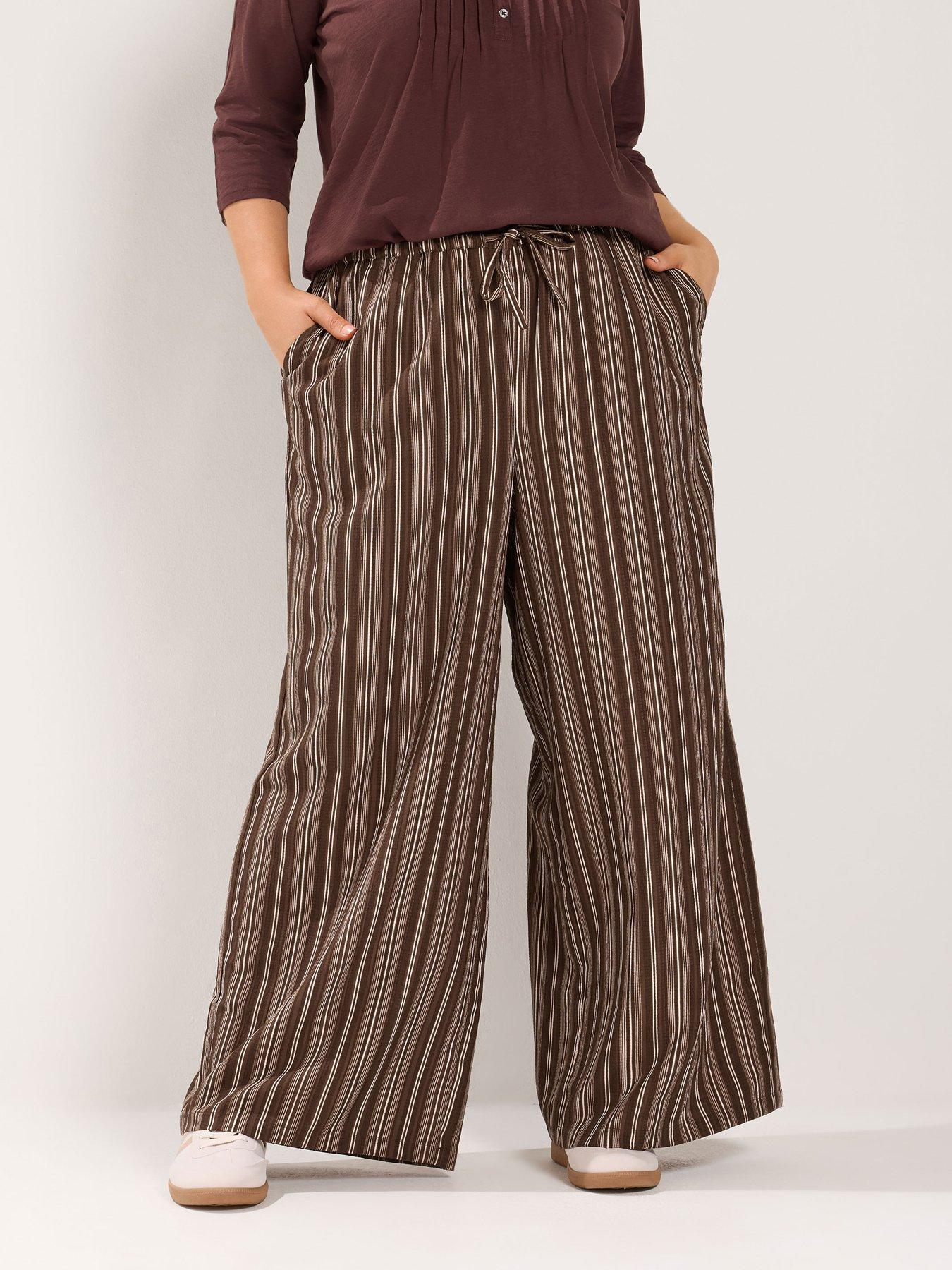 Yours Curve Wide Leg 28" Trousers - Brown