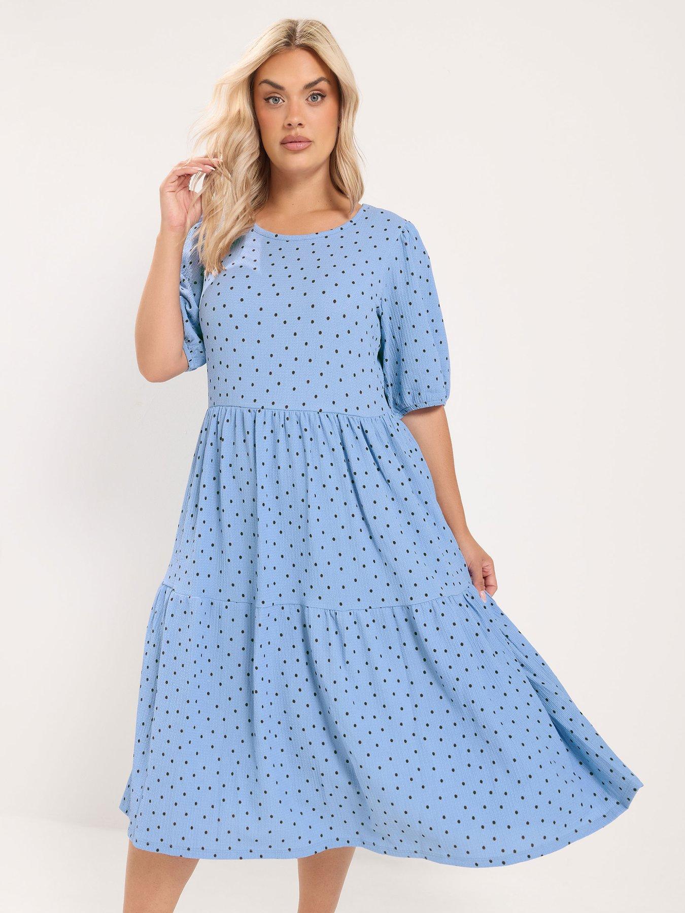 Yours Curve Puff Sleeve Tierred Dress - Blue