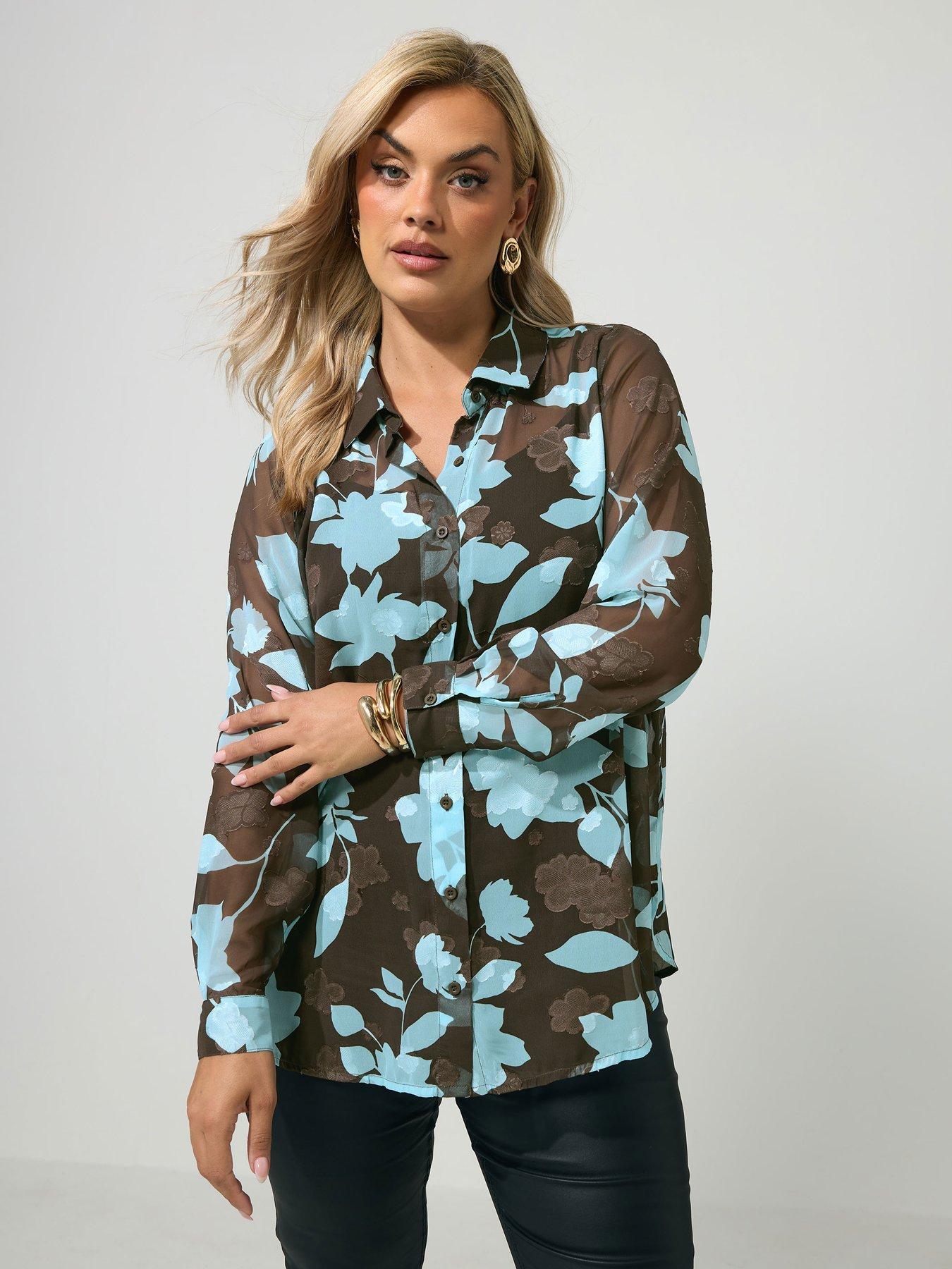 Yours Curve Jacquard Floral Shirt - Brown