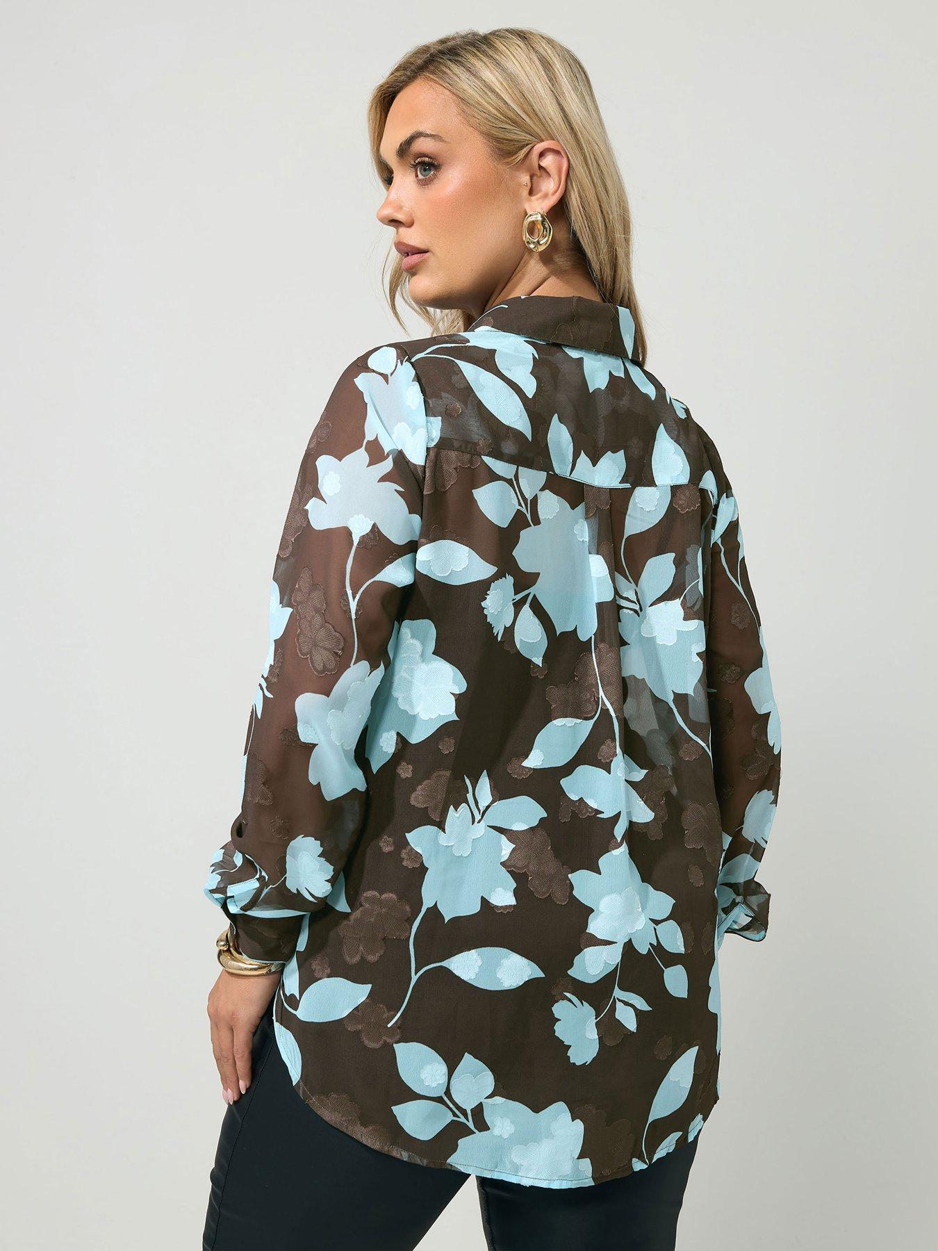 Image 2 of 4 of Yours Curve Jacquard Floral Shirt - Brown