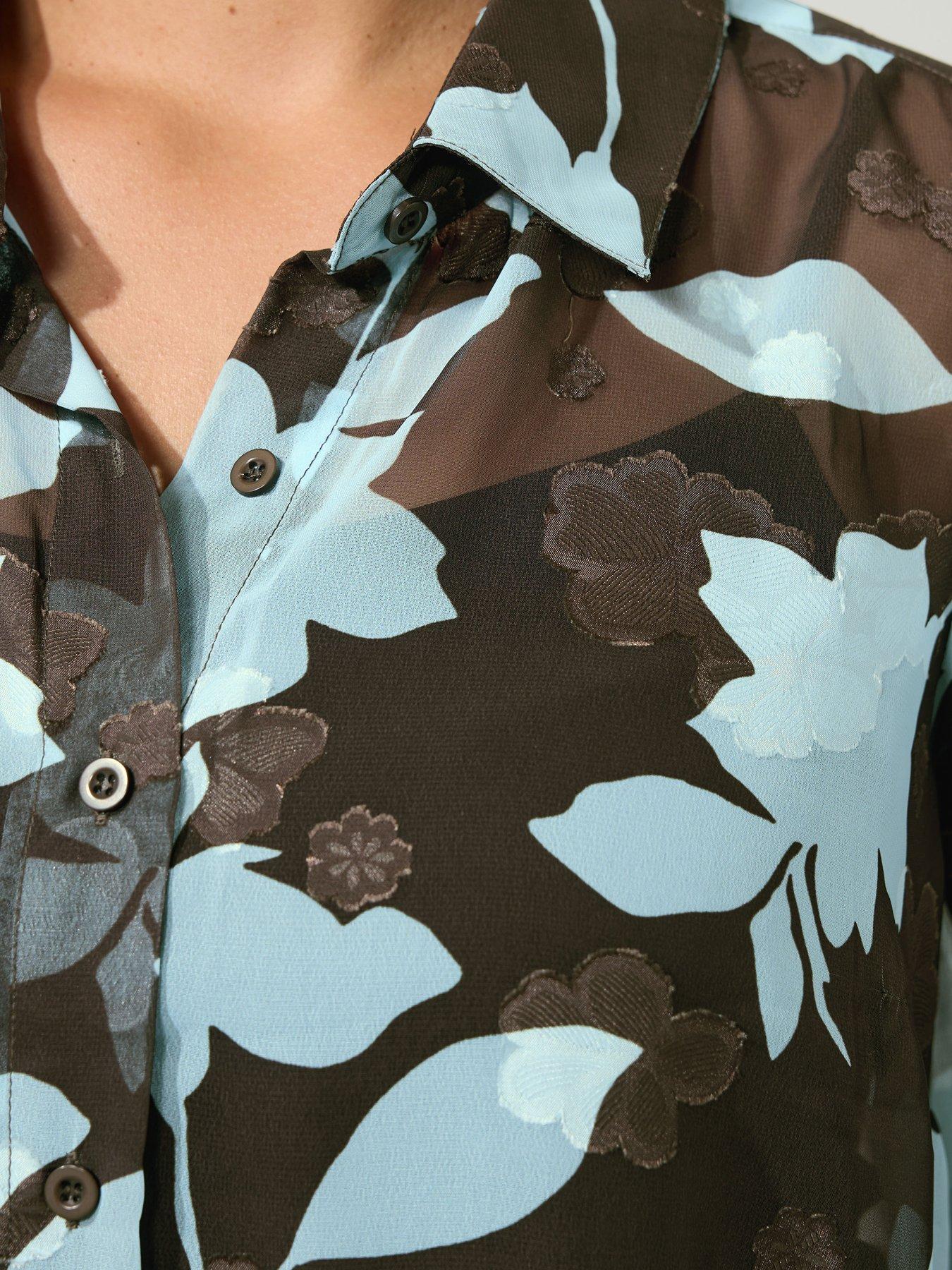 Image 4 of 4 of Yours Curve Jacquard Floral Shirt - Brown