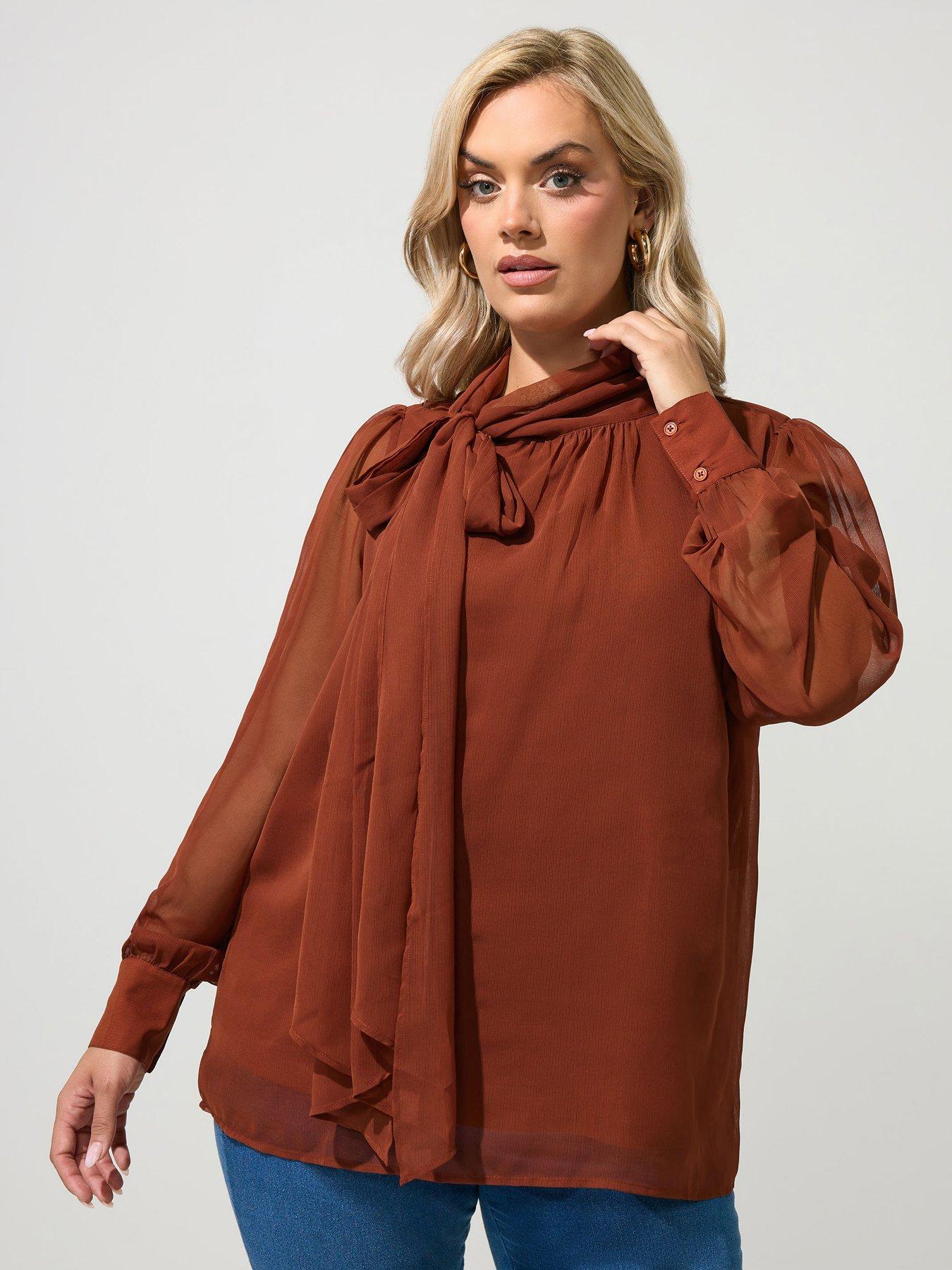 Yours Curve Side Bow Blouse - Brown