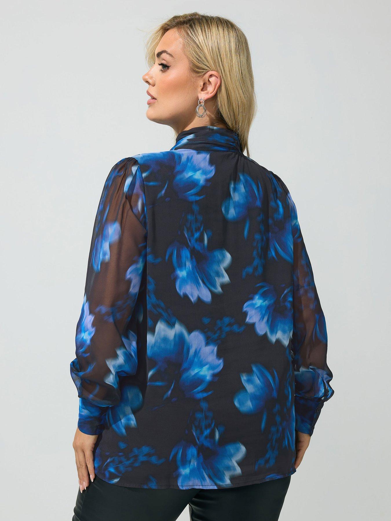 Image 2 of 4 of Yours Curve Blurred Floral Bow Blouse - Black