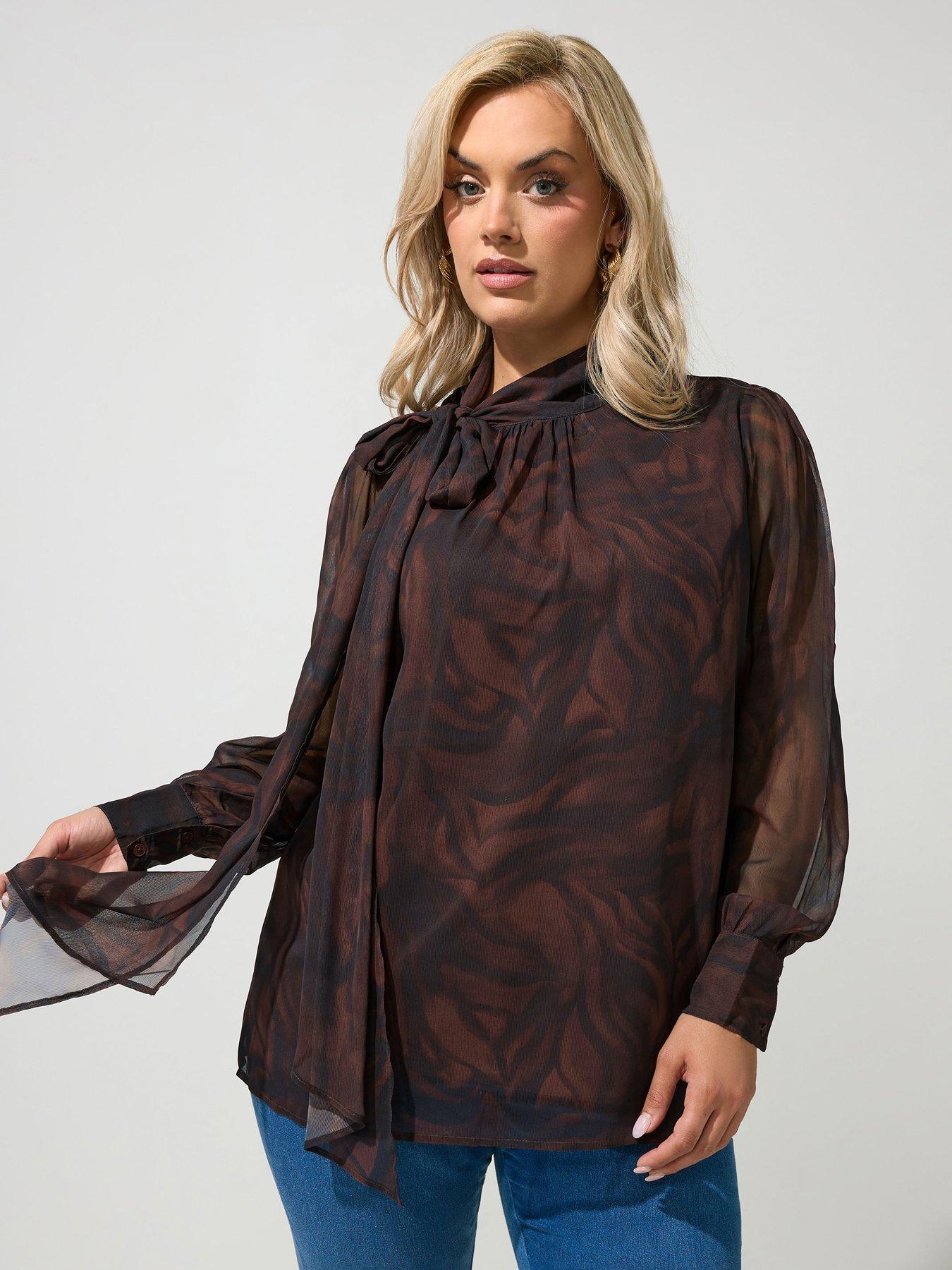 Image 1 of 4 of Yours Curve Dramatic Side Bow Blouse - Brown
