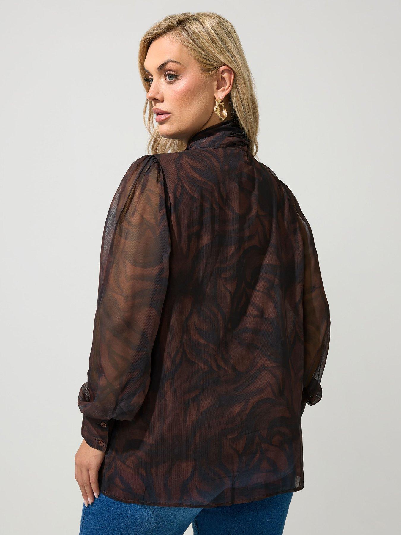 Image 2 of 4 of Yours Curve Dramatic Side Bow Blouse - Brown