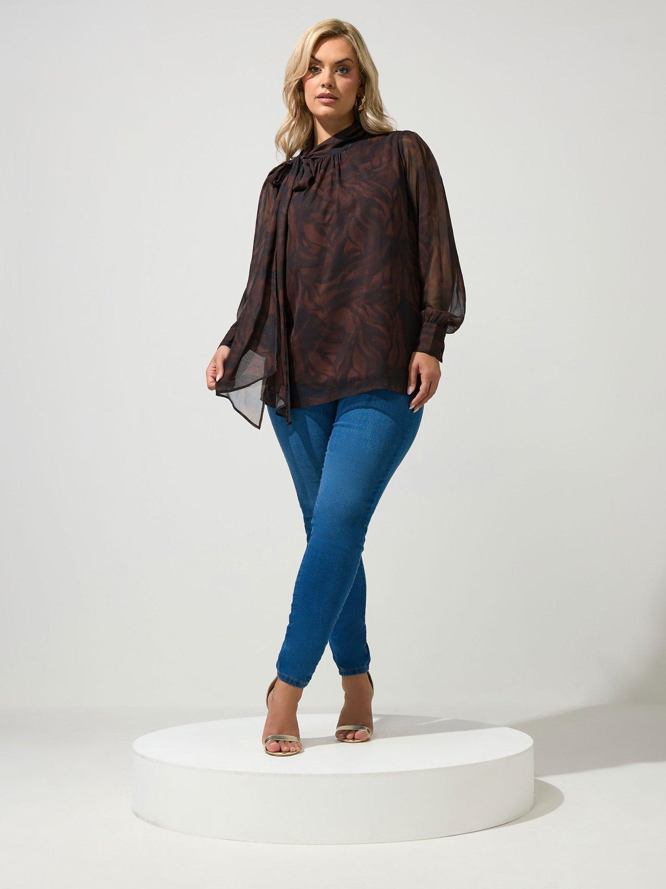 Image 3 of 4 of Yours Curve Dramatic Side Bow Blouse - Brown