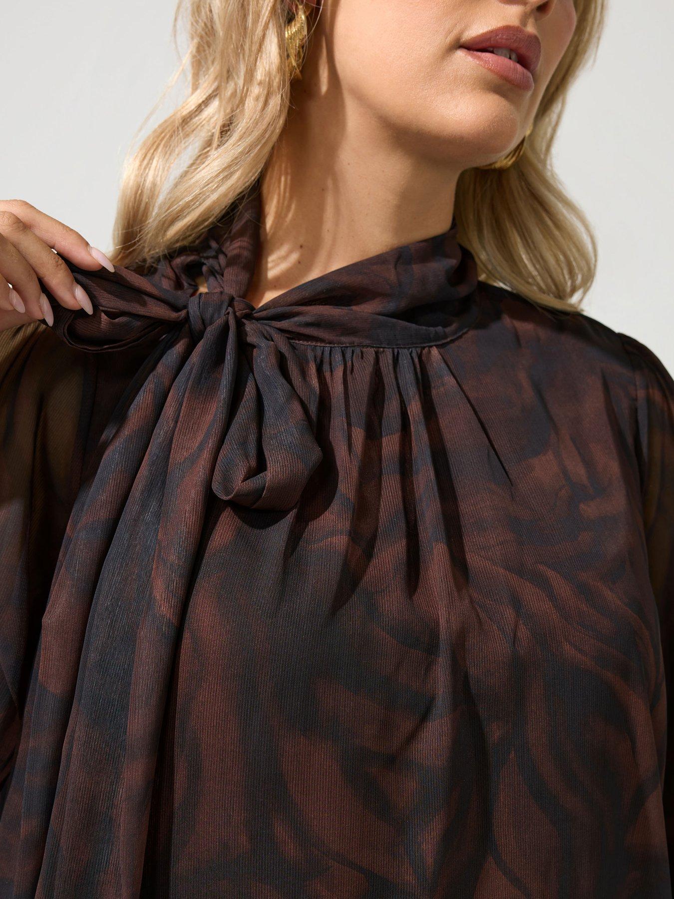 Image 4 of 4 of Yours Curve Dramatic Side Bow Blouse - Brown
