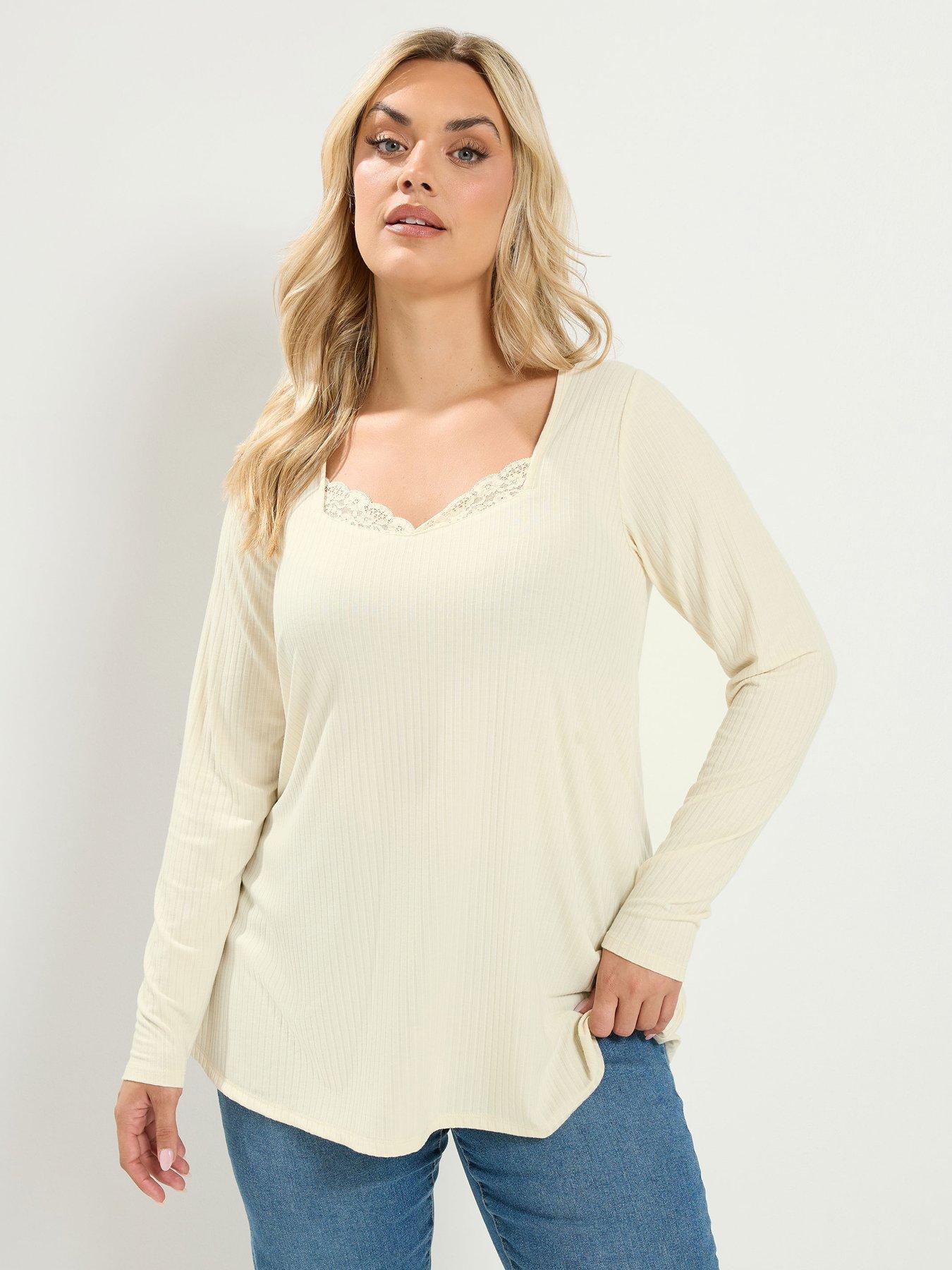 Image 1 of 4 of Yours Curve Lace Insert Swing Top - Cream