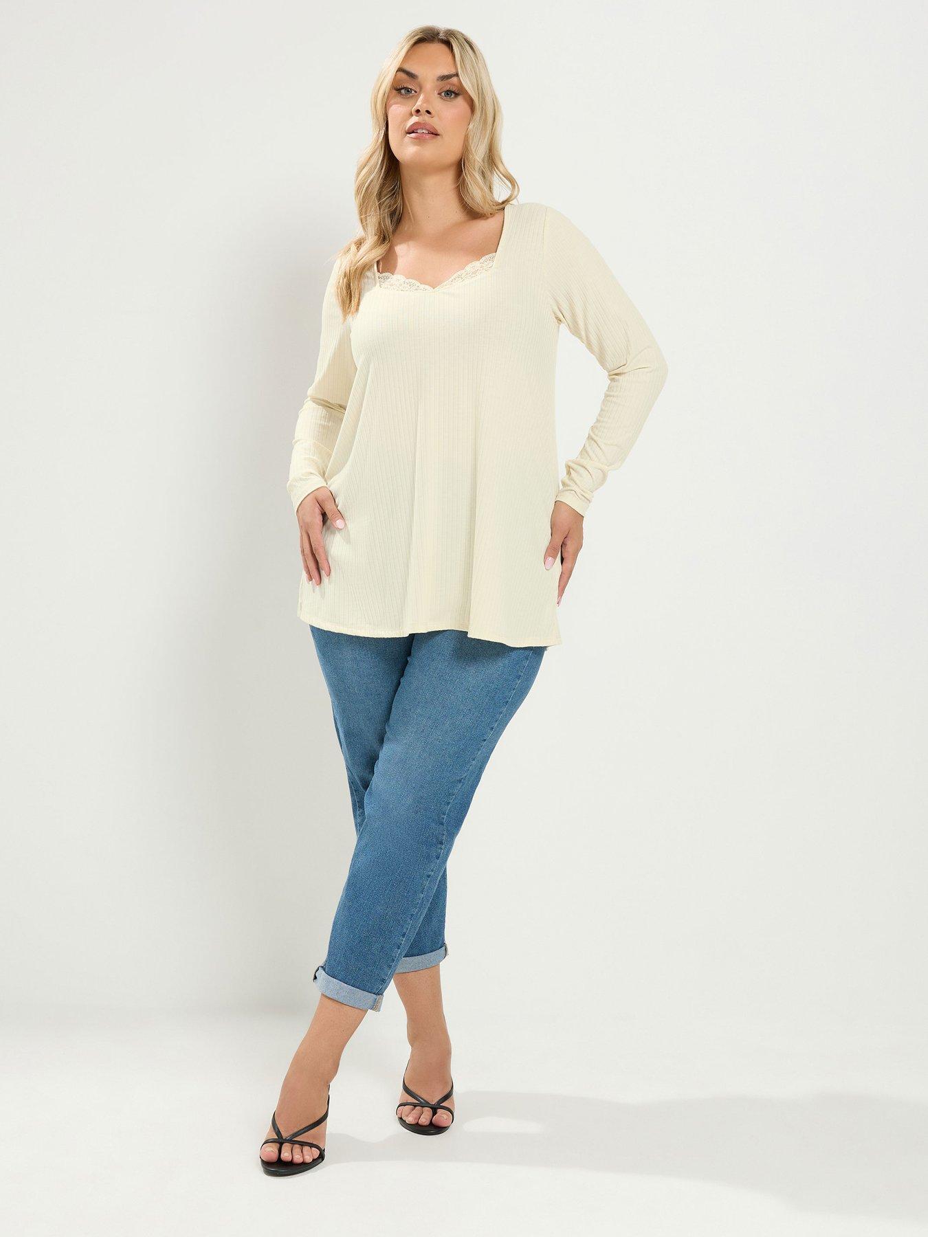 Image 3 of 4 of Yours Curve Lace Insert Swing Top - Cream