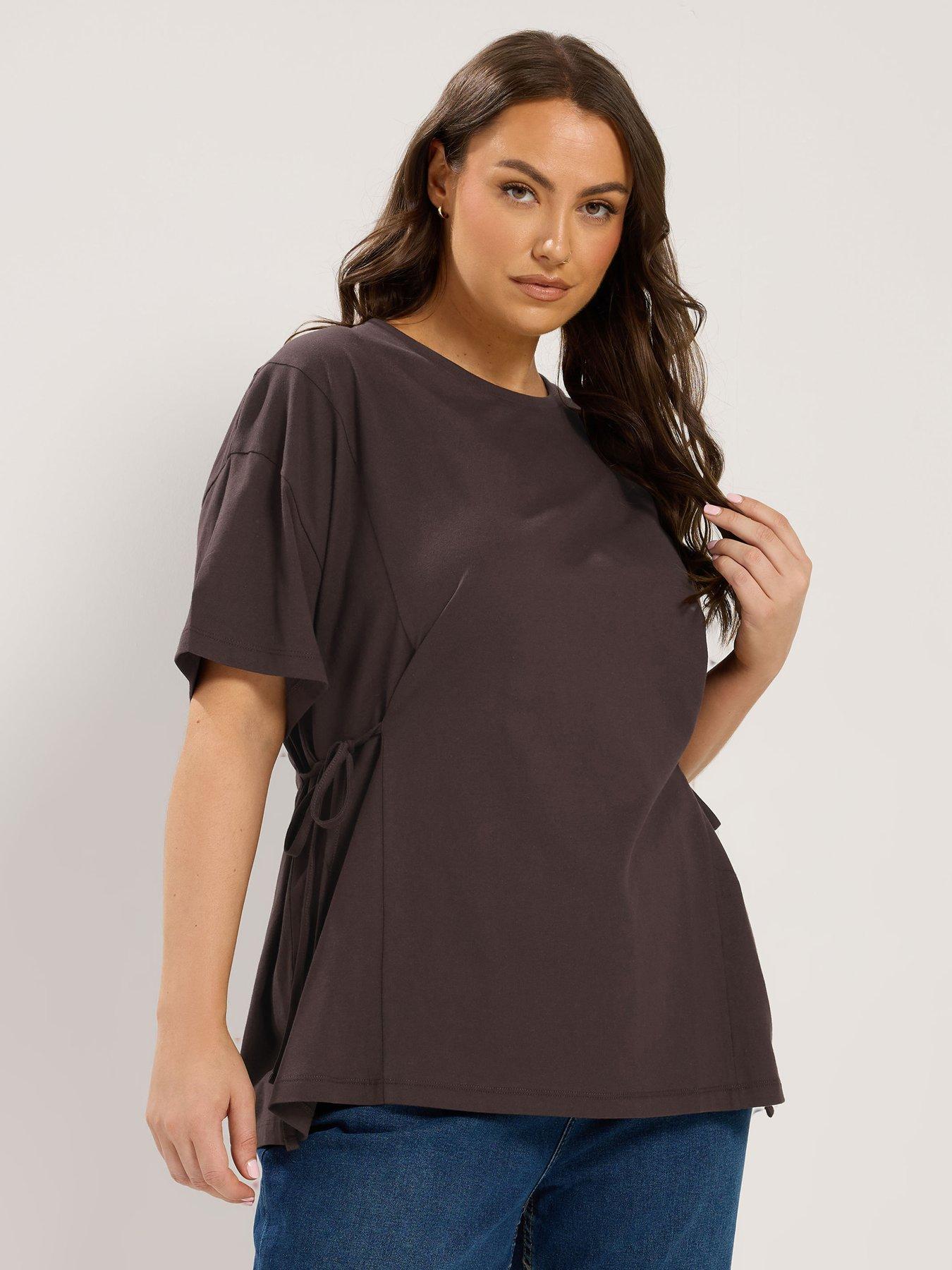 Yours Curve Tie Side T-Shirt - Brown