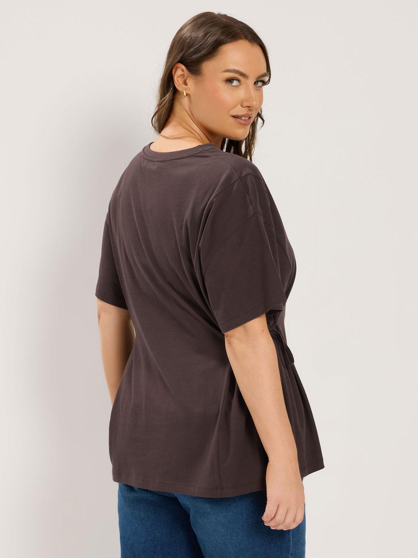 Image 2 of 4 of Yours Curve Tie Side T-Shirt - Brown