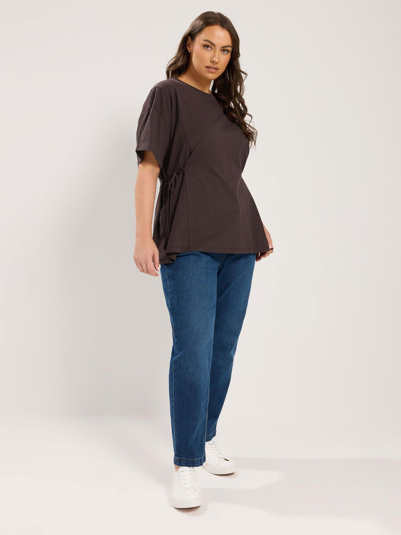 Image 3 of 4 of Yours Curve Tie Side T-Shirt - Brown