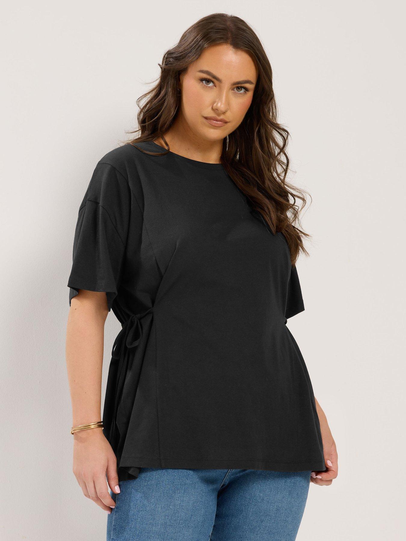Yours YOURS Curve Side Tie T-Shirt - Black