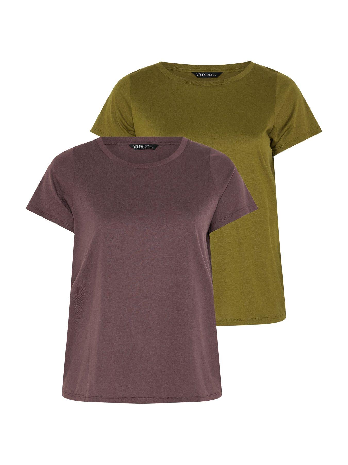 Image 1 of 4 of Yours Curve 2 Pack Short Sleeve T-Shirt - Multi