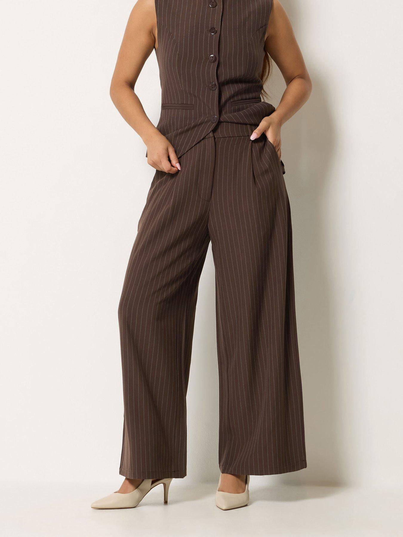 PixieGirl Petite Pinstripe Button Waistcoat - Brown