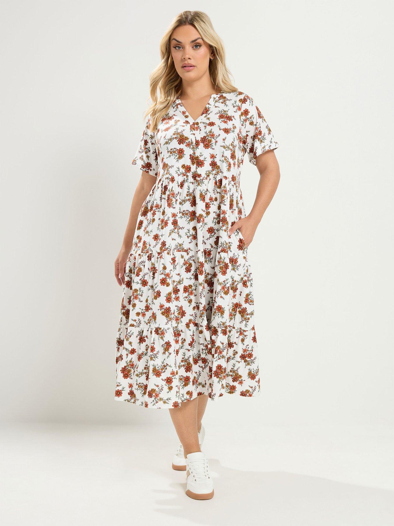 Yours Curve Cotton Tierred Dress - White