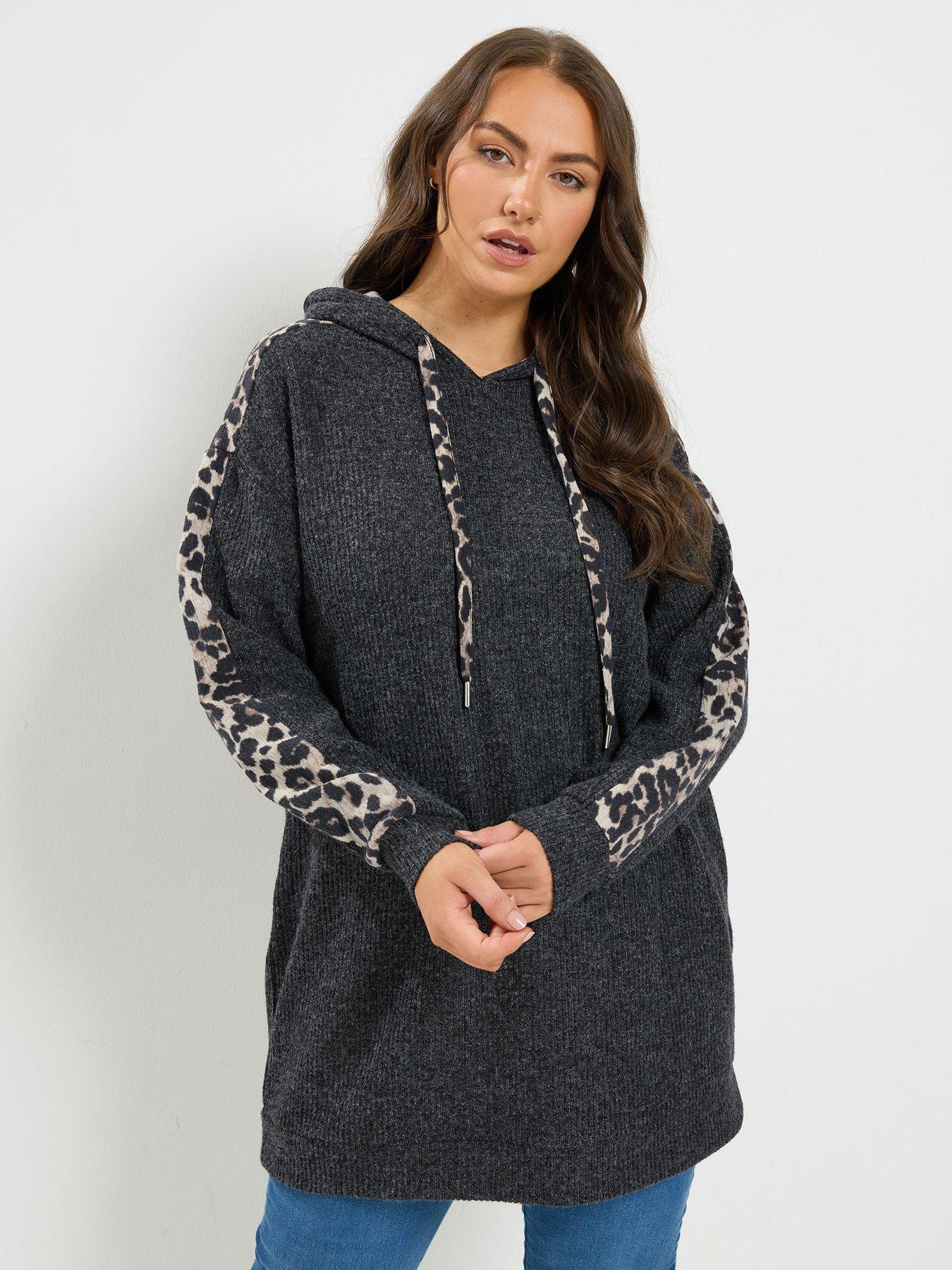 Yours Women's Curve Leopard Print Hoodie Sweatshirt - Grey