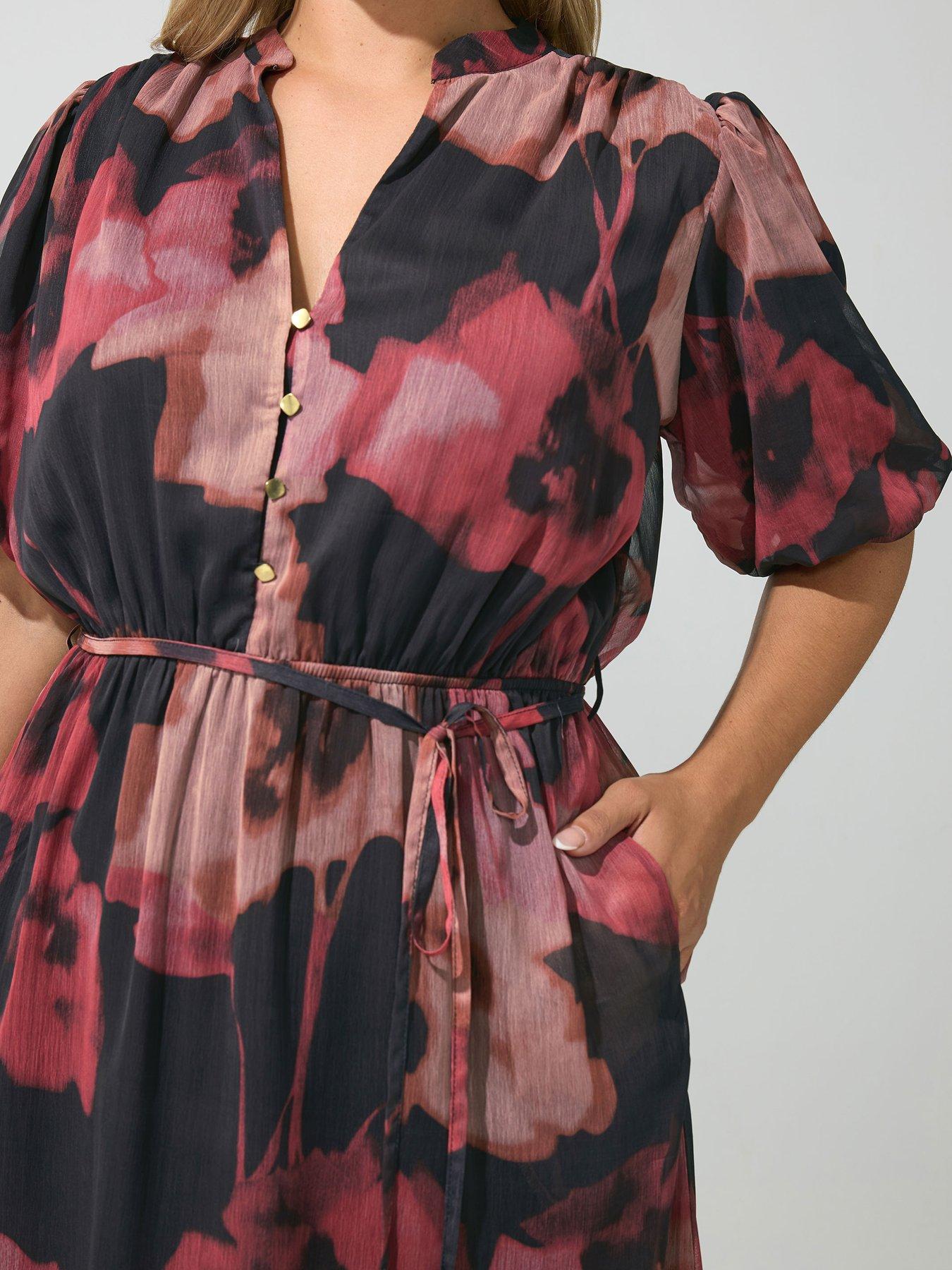 Image 4 of 4 of Yours Curve Puff Sleeve Dress - Red
