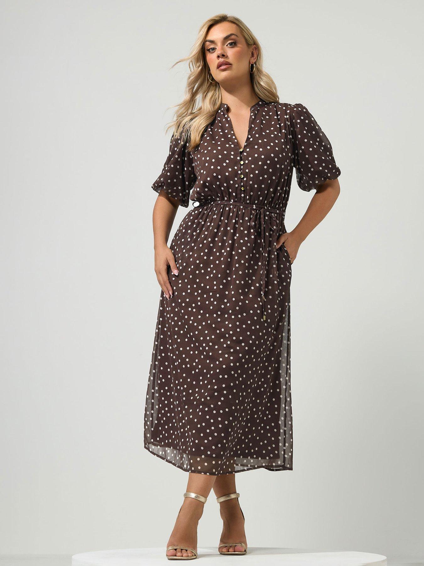 Yours Curve Polka Dot Puff Sleeve Dress