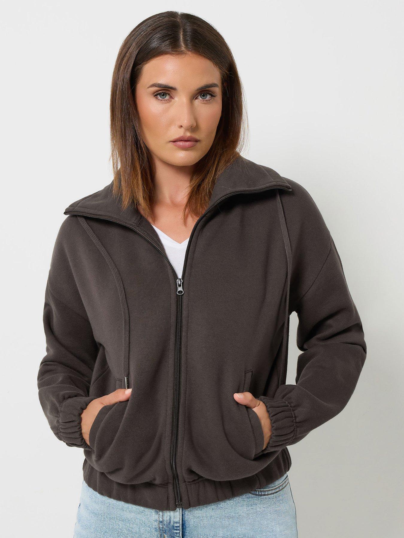 Long Tall Sally Funnel Neck Zip Through Sweatshirt - Brown