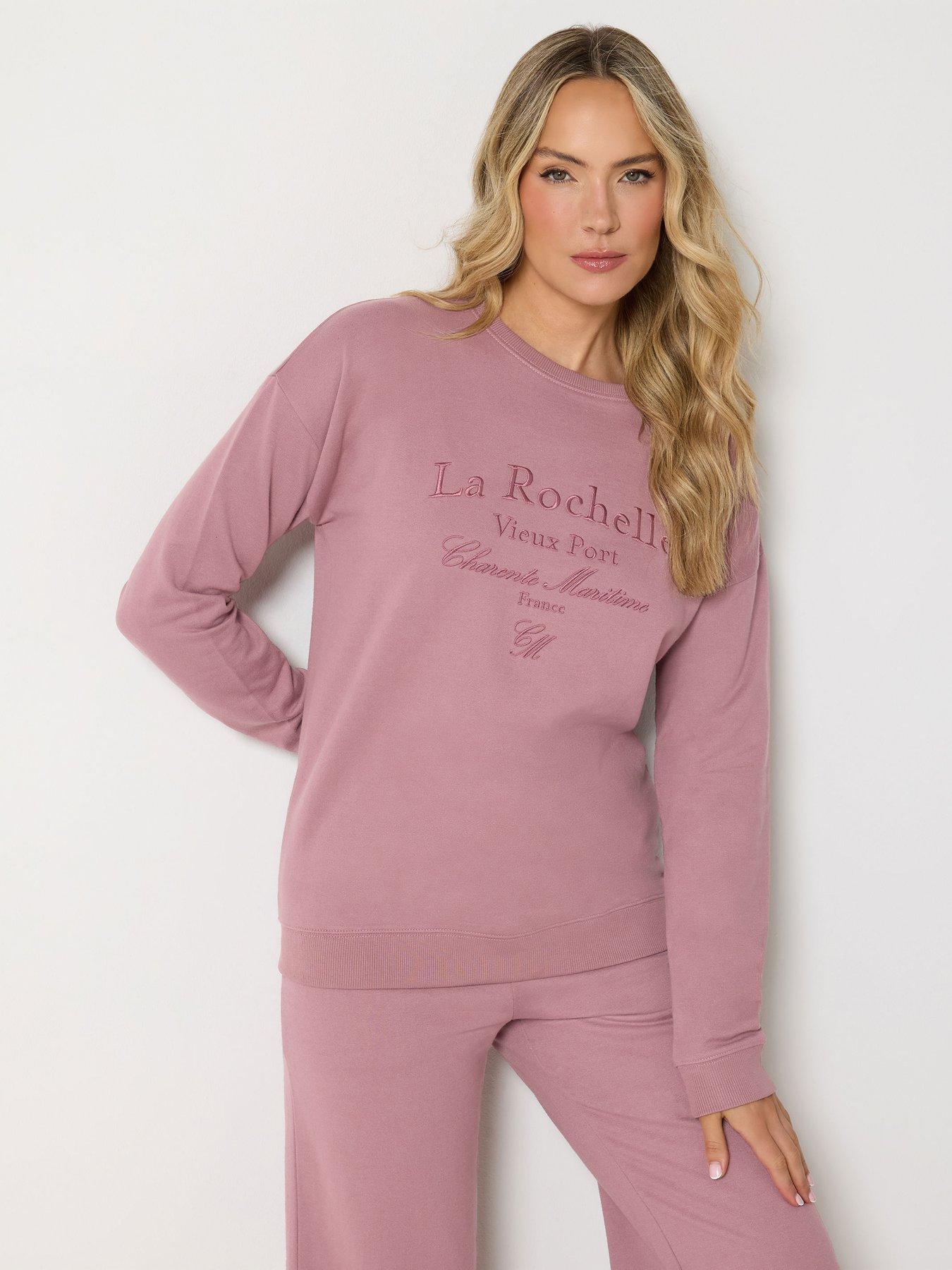 Image 1 of 4 of Long Tall Sally Crew Neck Embroidered Sweatshirt - Pink