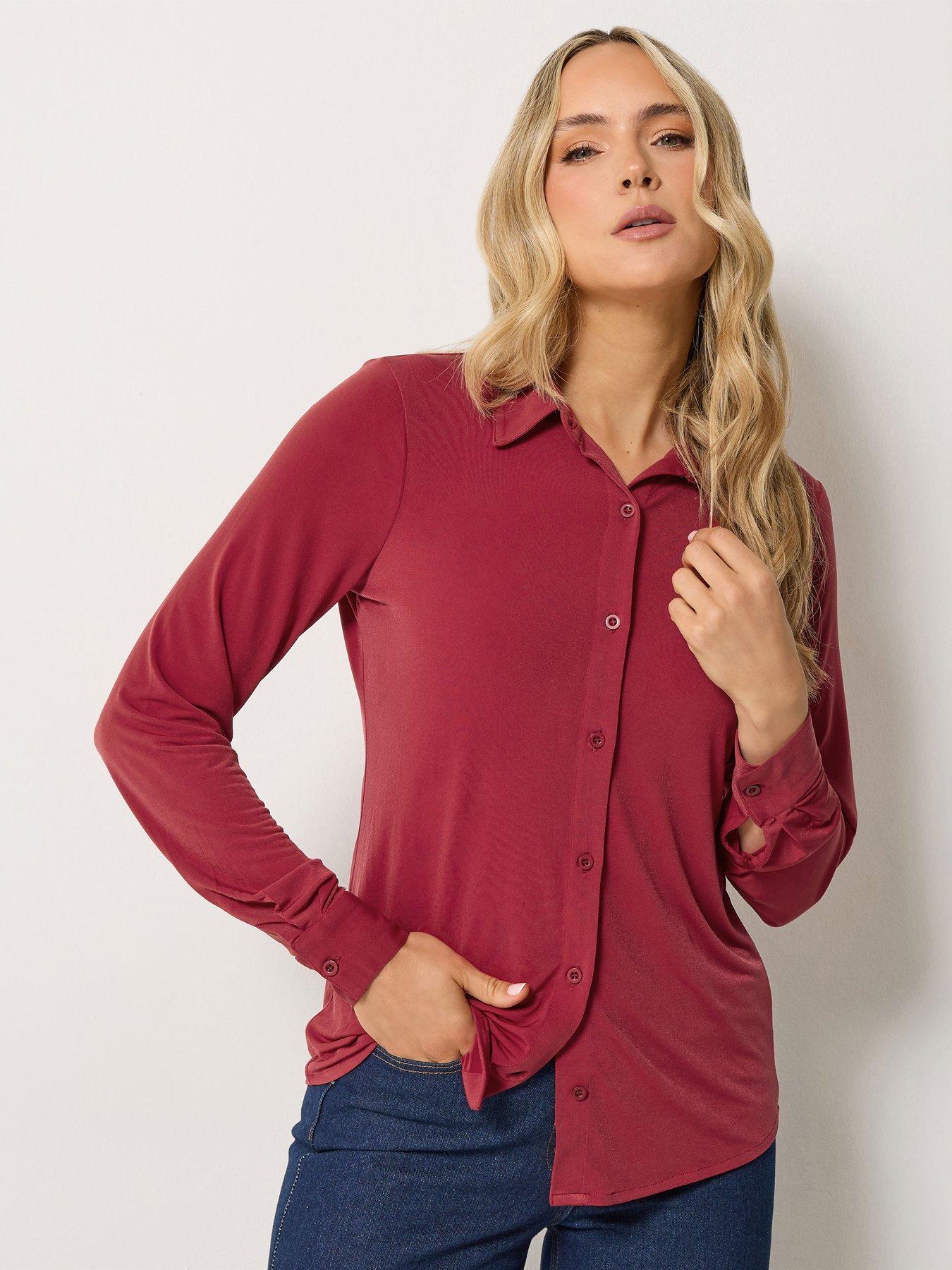 Image 1 of 4 of Long Tall Sally Womens Tall Button-Through Collared Long Sleeve Shirt - Red