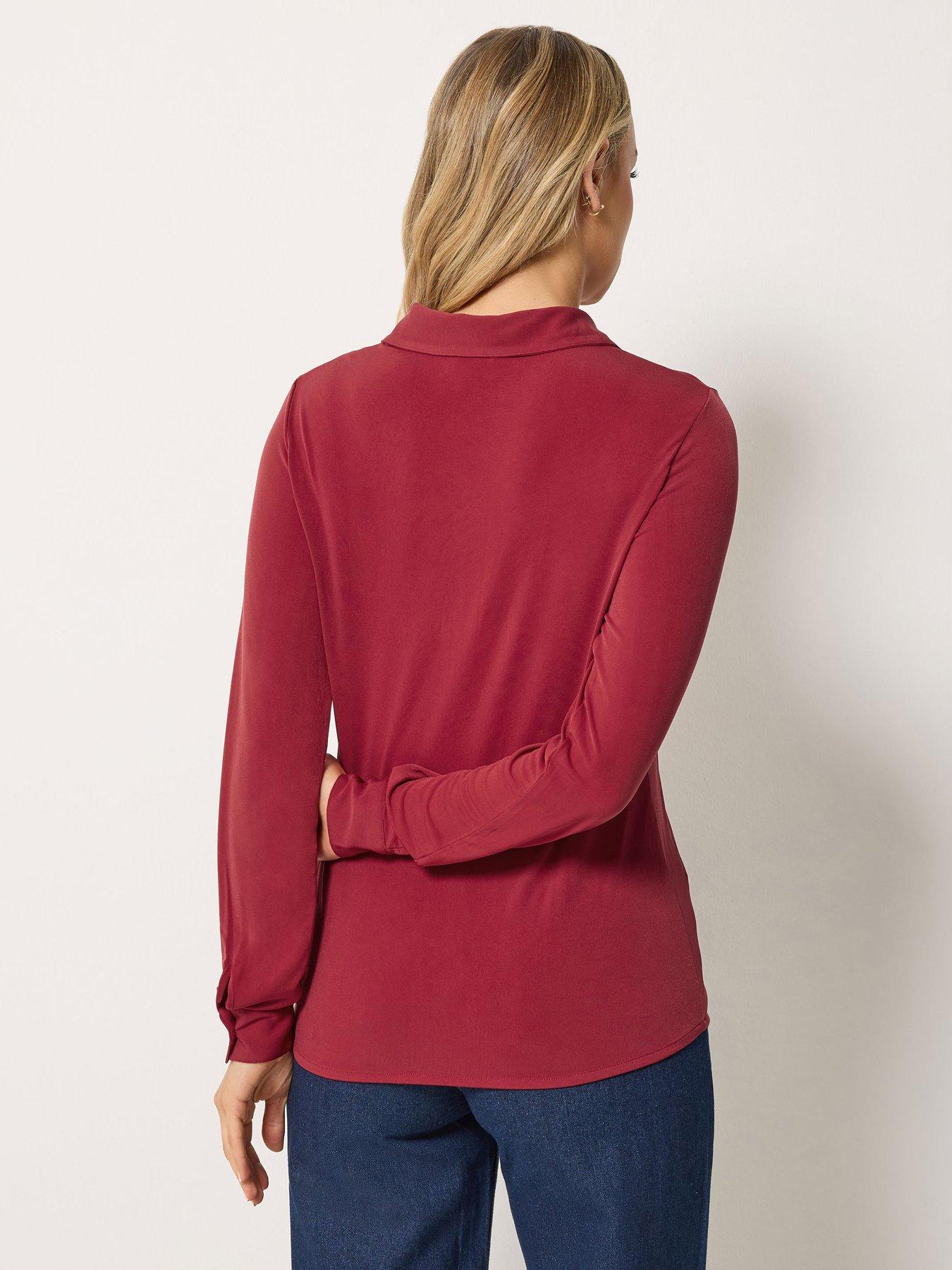 Image 2 of 4 of Long Tall Sally Womens Tall Button-Through Collared Long Sleeve Shirt - Red