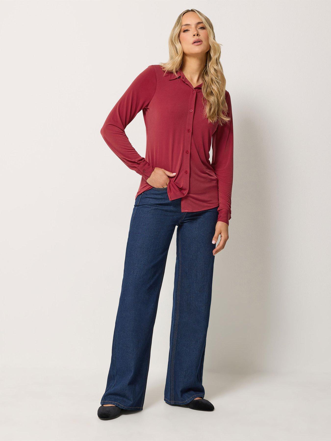 Image 3 of 4 of Long Tall Sally Womens Tall Button-Through Collared Long Sleeve Shirt - Red
