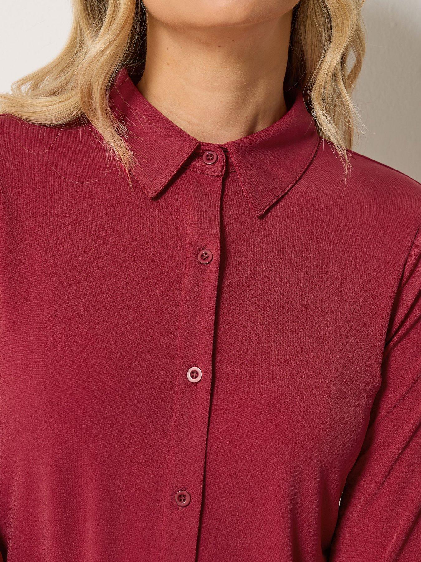 Image 4 of 4 of Long Tall Sally Womens Tall Button-Through Collared Long Sleeve Shirt - Red