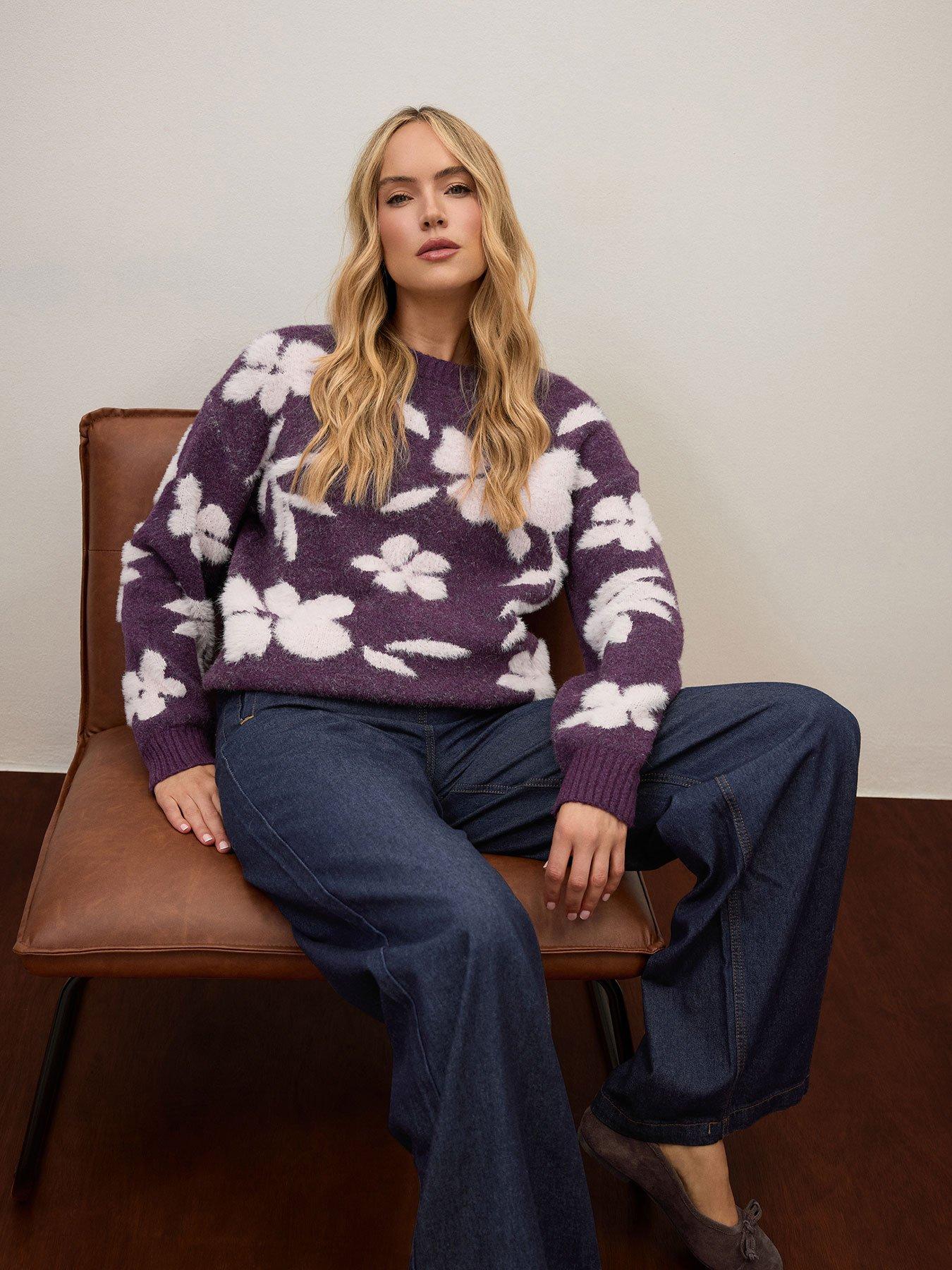 Long Tall Sally Floral Jacquard Jumper - Purple