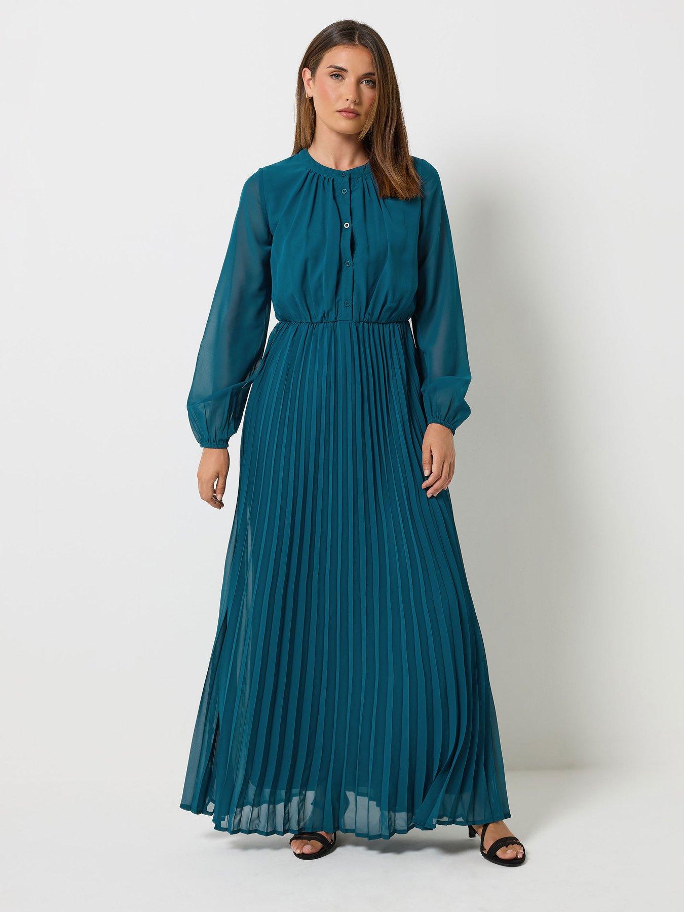 Long Tall Sally Georgette Pleated Maxi Dress - Teal