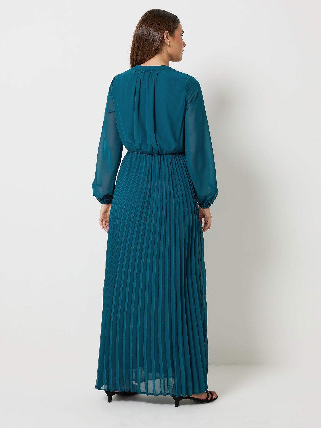 Image 2 of 4 of Long Tall Sally Georgette Pleated Maxi Dress - Teal
