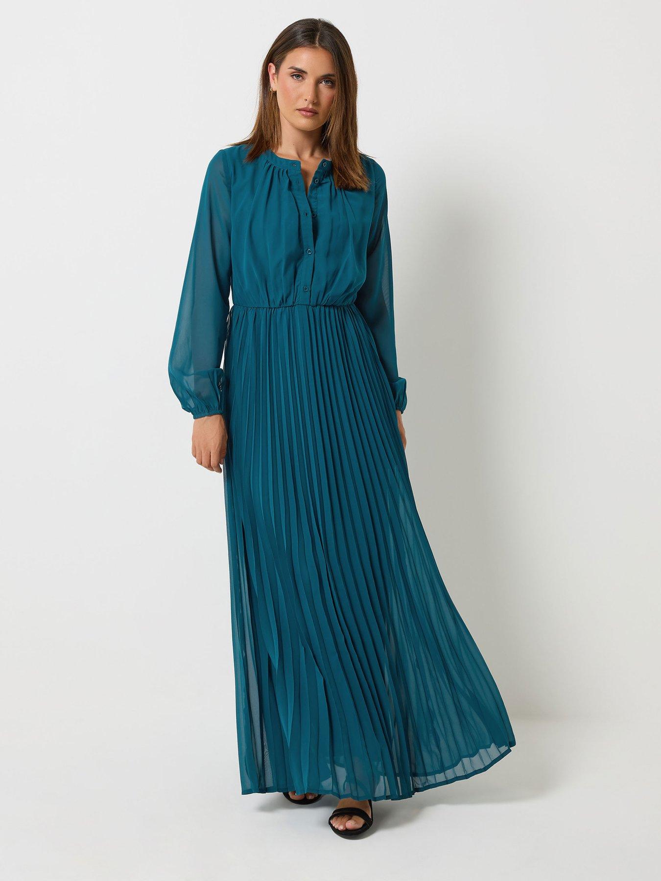Image 3 of 4 of Long Tall Sally Georgette Pleated Maxi Dress - Teal