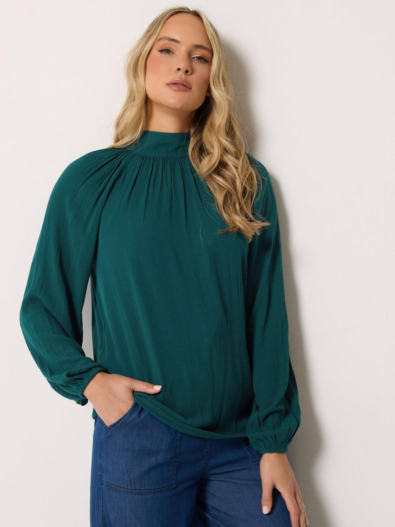 Long Tall Sally Tie Neck Crinkle Blouse - Green
