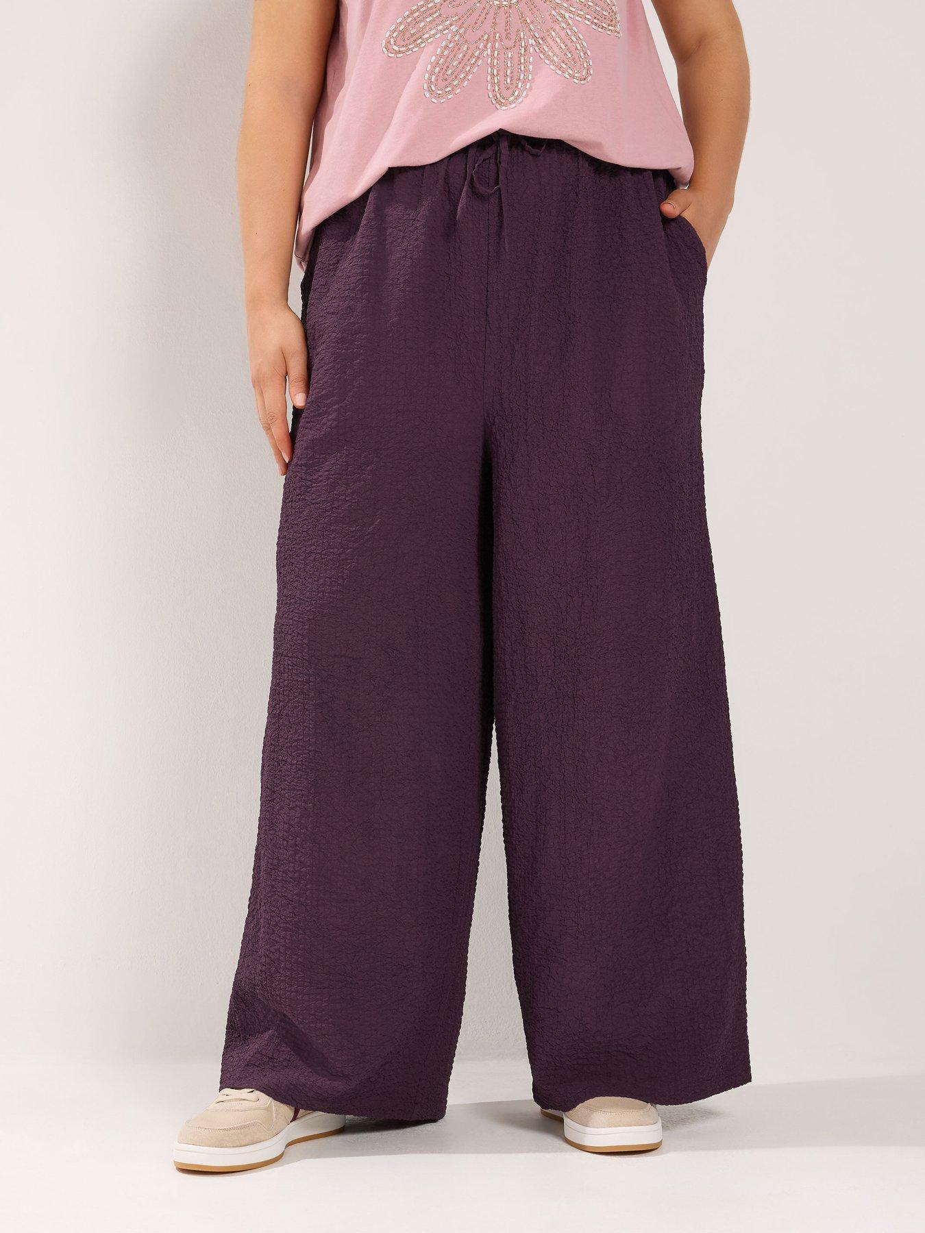 Image 1 of 4 of Yours YOURS Curve Texture Wide Leg Trousers - Purple