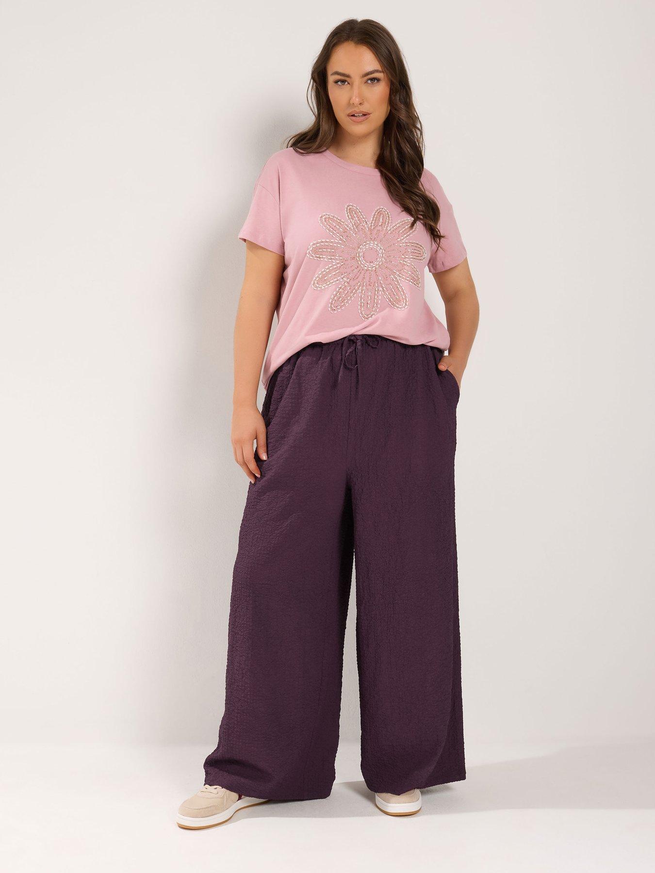 Image 3 of 4 of Yours YOURS Curve Texture Wide Leg Trousers - Purple