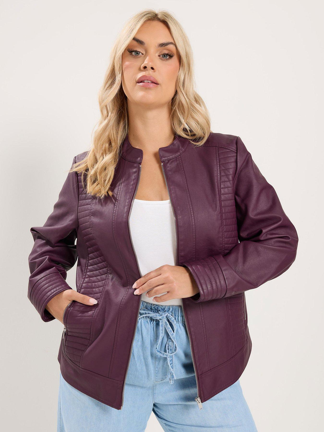 Yours YOURS Curve Faux Leather Jacket - Burgundy Red