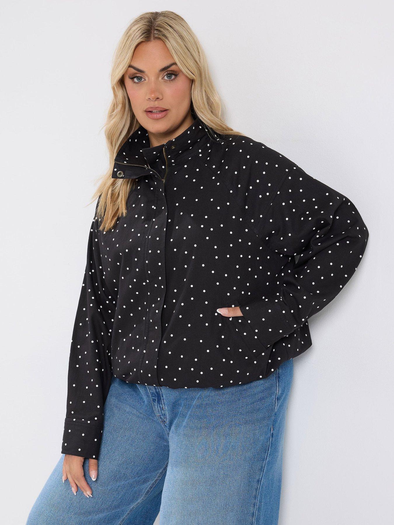 Yours Yours Women's Spot Print Funnel Neck Twill Bomber Jacket - Black/White
