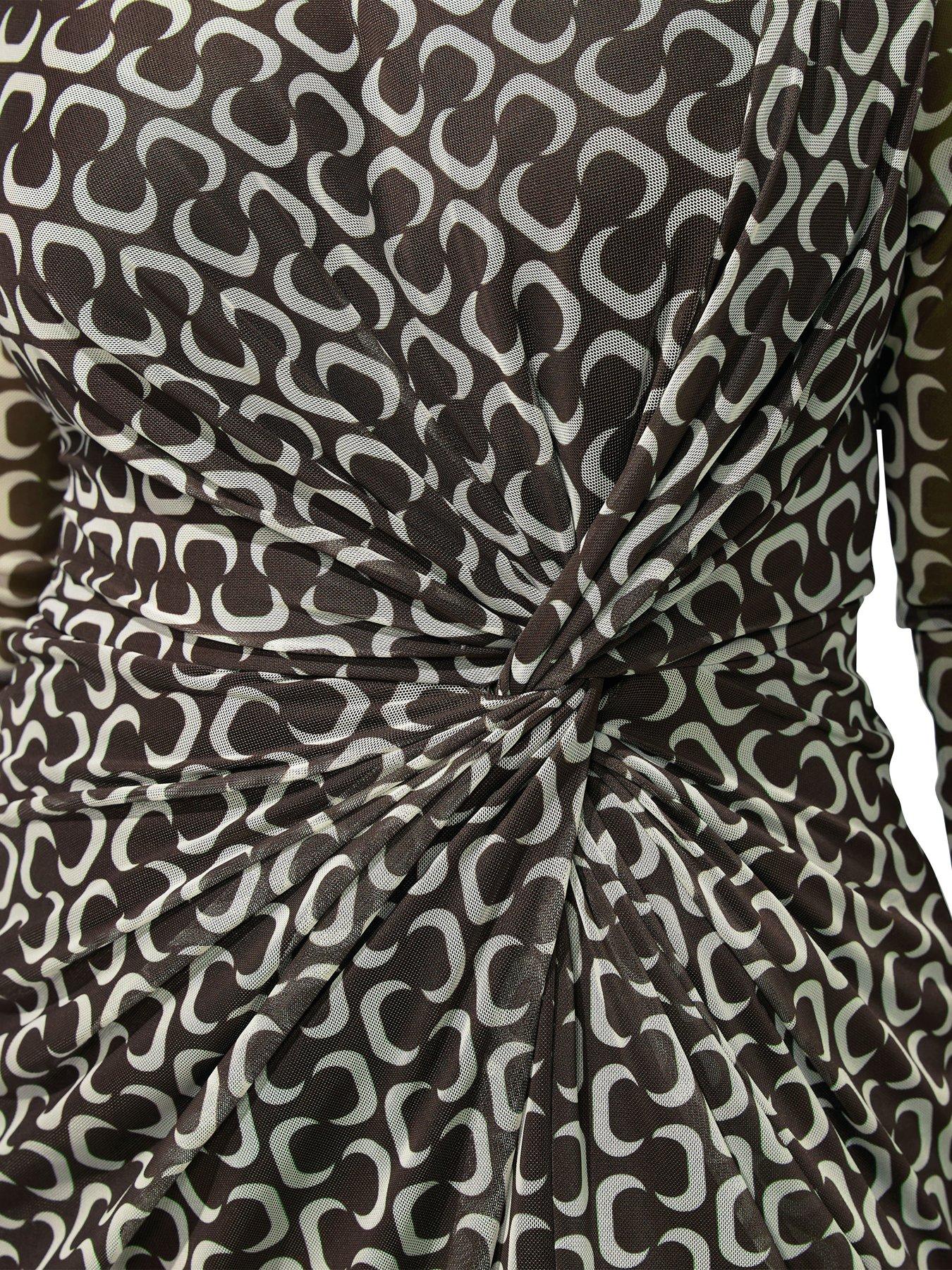 Image 4 of 4 of Yours Yours Curve Mesh Side Twist Dress - Brown