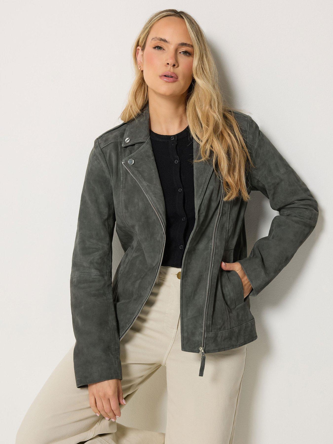 Long Tall Sally LTS PREMIUM Tall Suede Biker Jacket - Grey