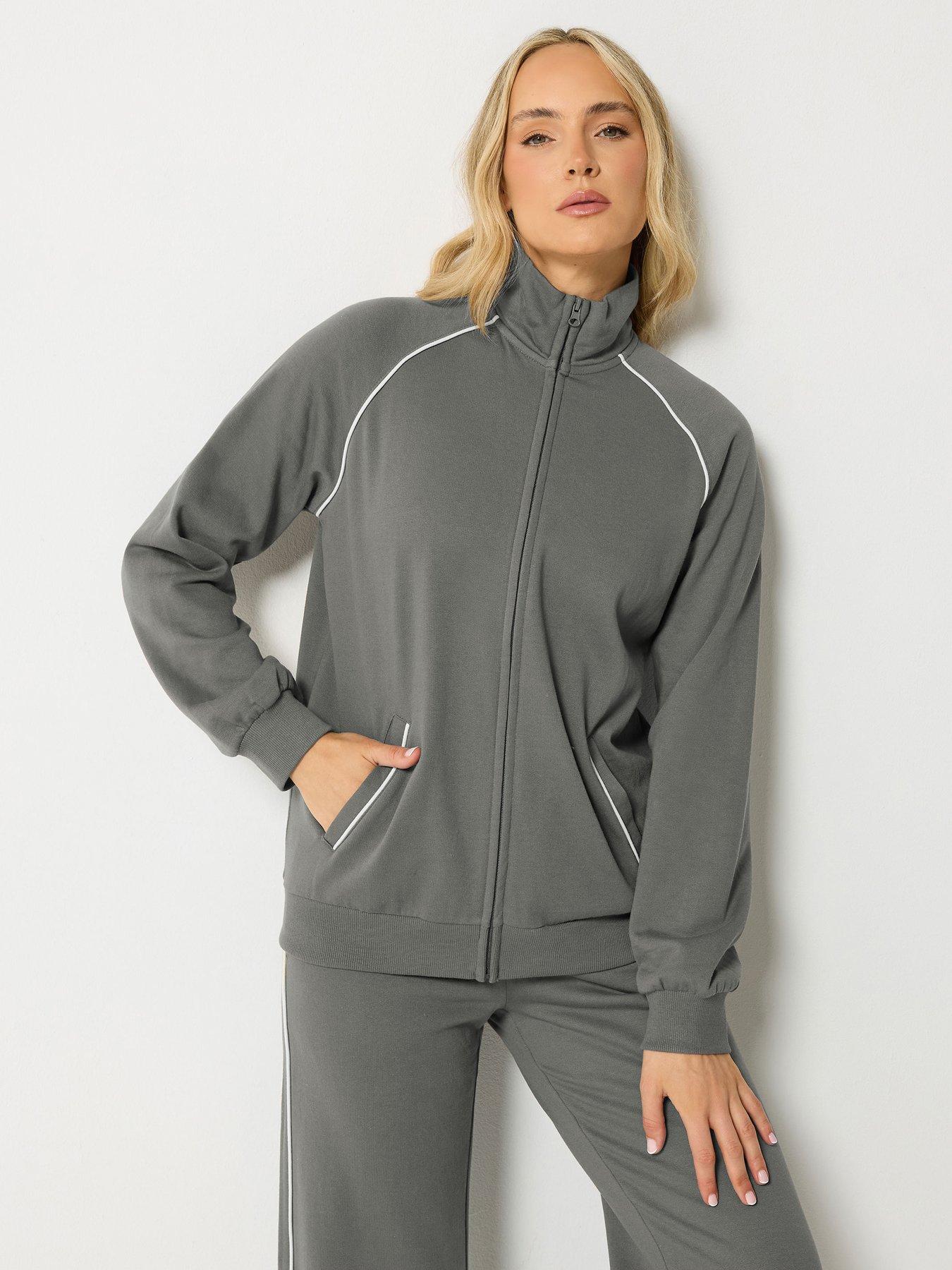 Long Tall Sally Piped Raglan Zip Through Sweatshirt - Grey