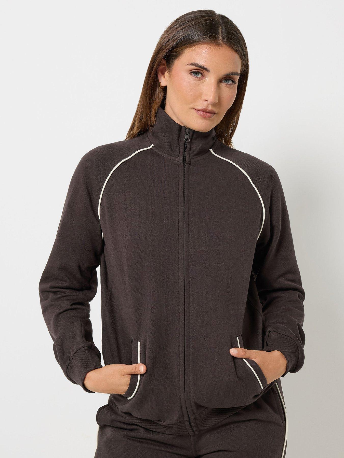 Long Tall Sally Piped Raglan Zip Through Sweatshirt - Brown
