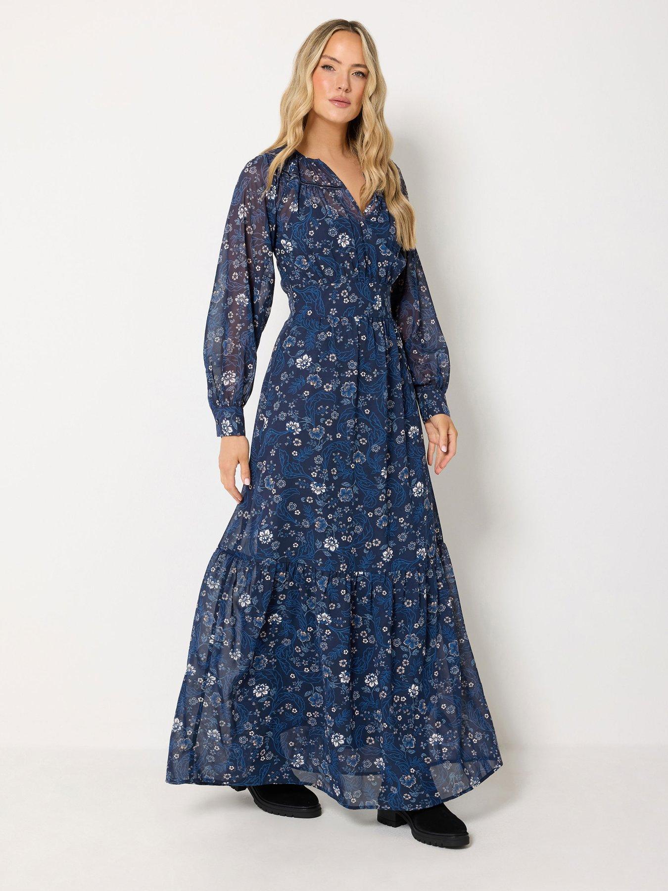 Image 1 of 4 of Long Tall Sally Floral Georgette Maxi Dress - Blue