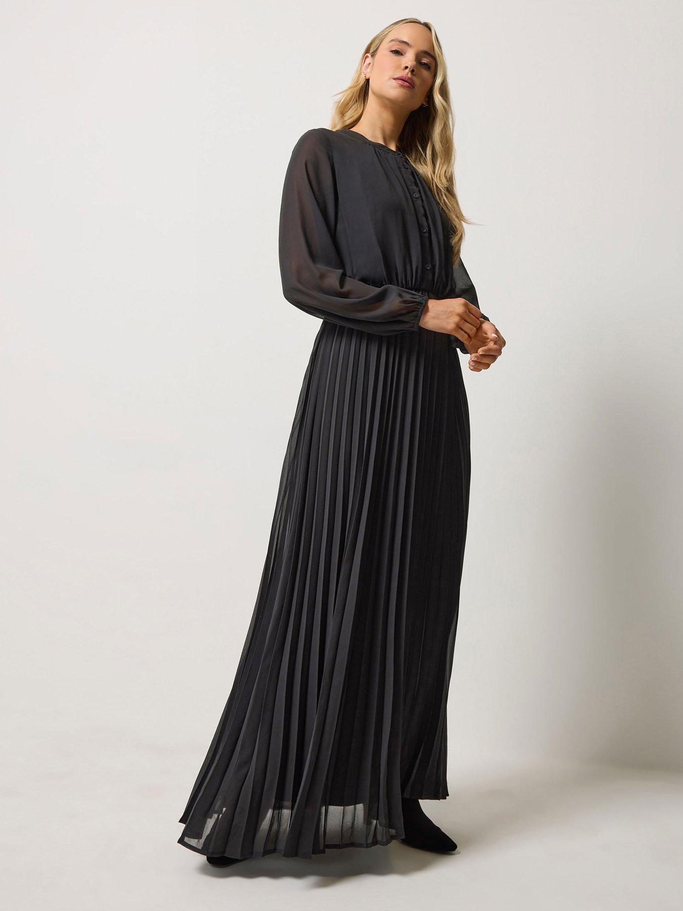 Long Tall Sally Georgette Pleated Maxi Dress - Black