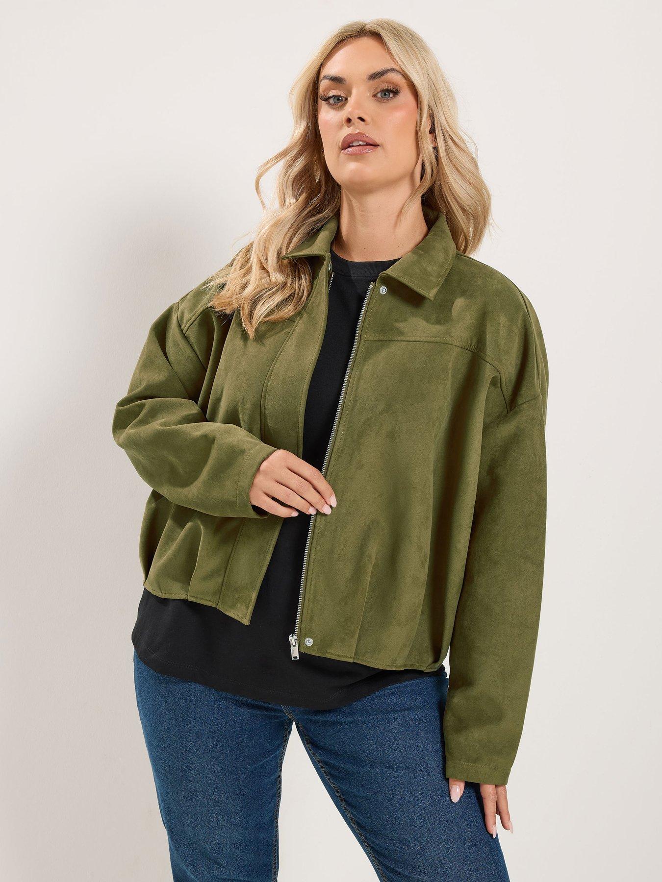 Yours YOURS Curve Suedette Bomber Jacket - Khaki Green