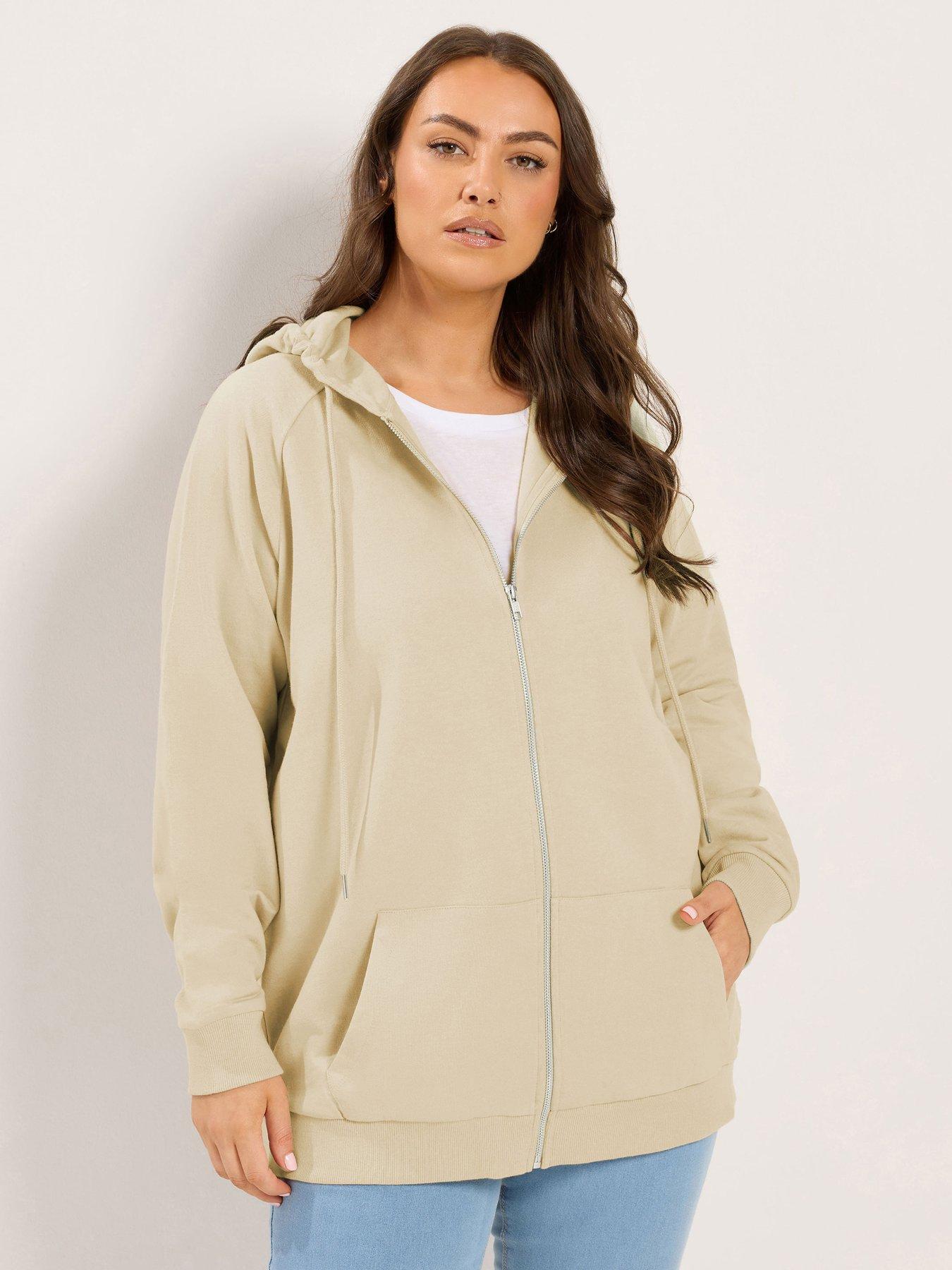 Image 1 of 4 of Yours Curve Zip Thru Raglan Hoodie - Cream