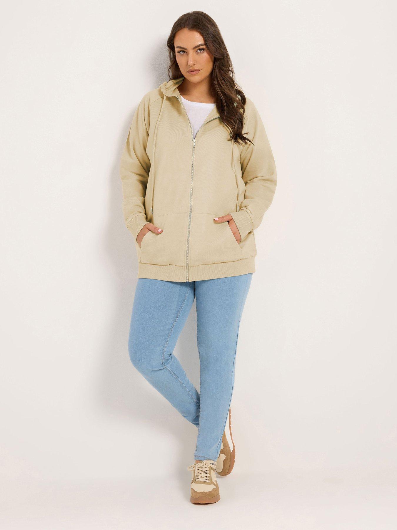 Image 3 of 4 of Yours Curve Zip Thru Raglan Hoodie - Cream