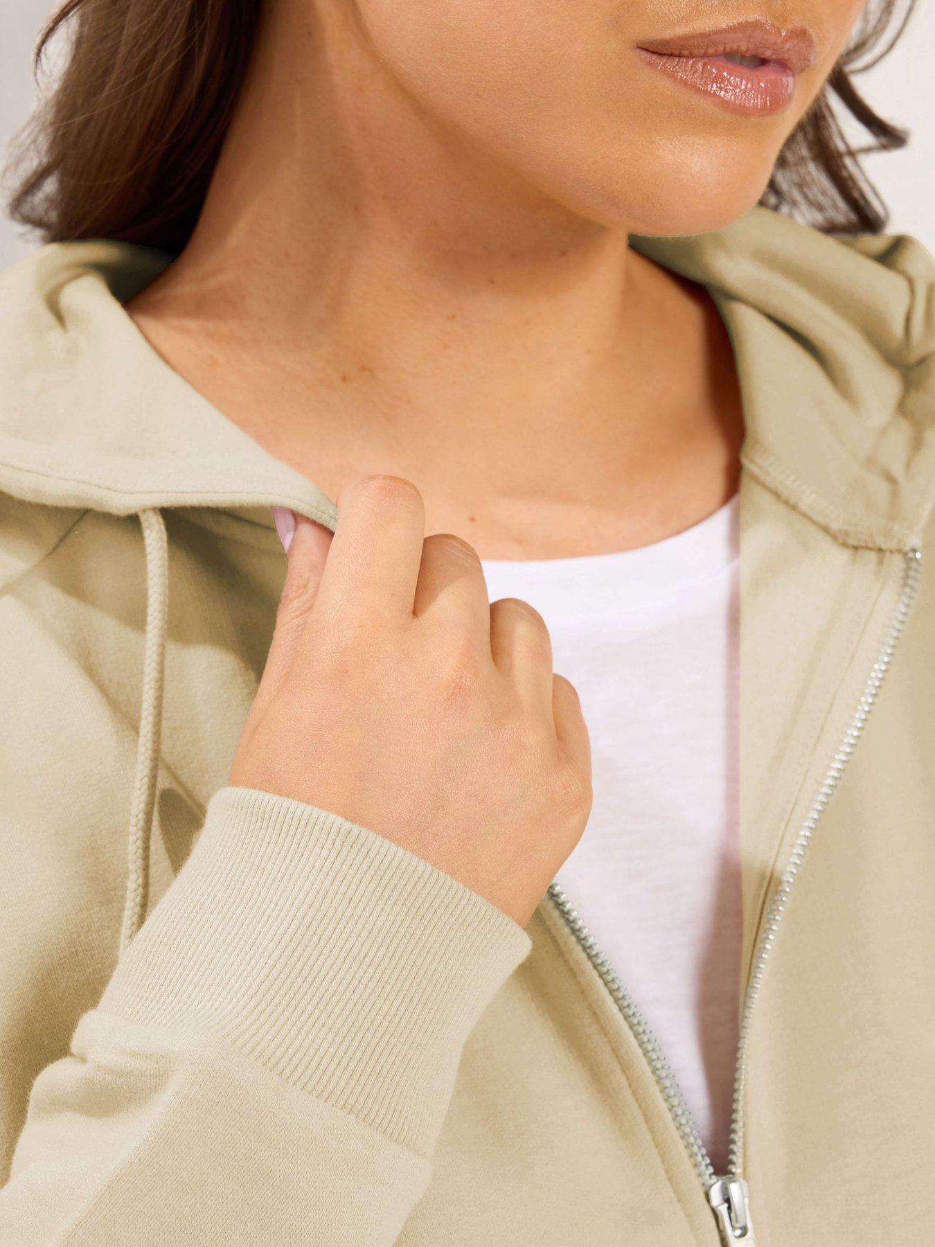 Image 4 of 4 of Yours Curve Zip Thru Raglan Hoodie - Cream