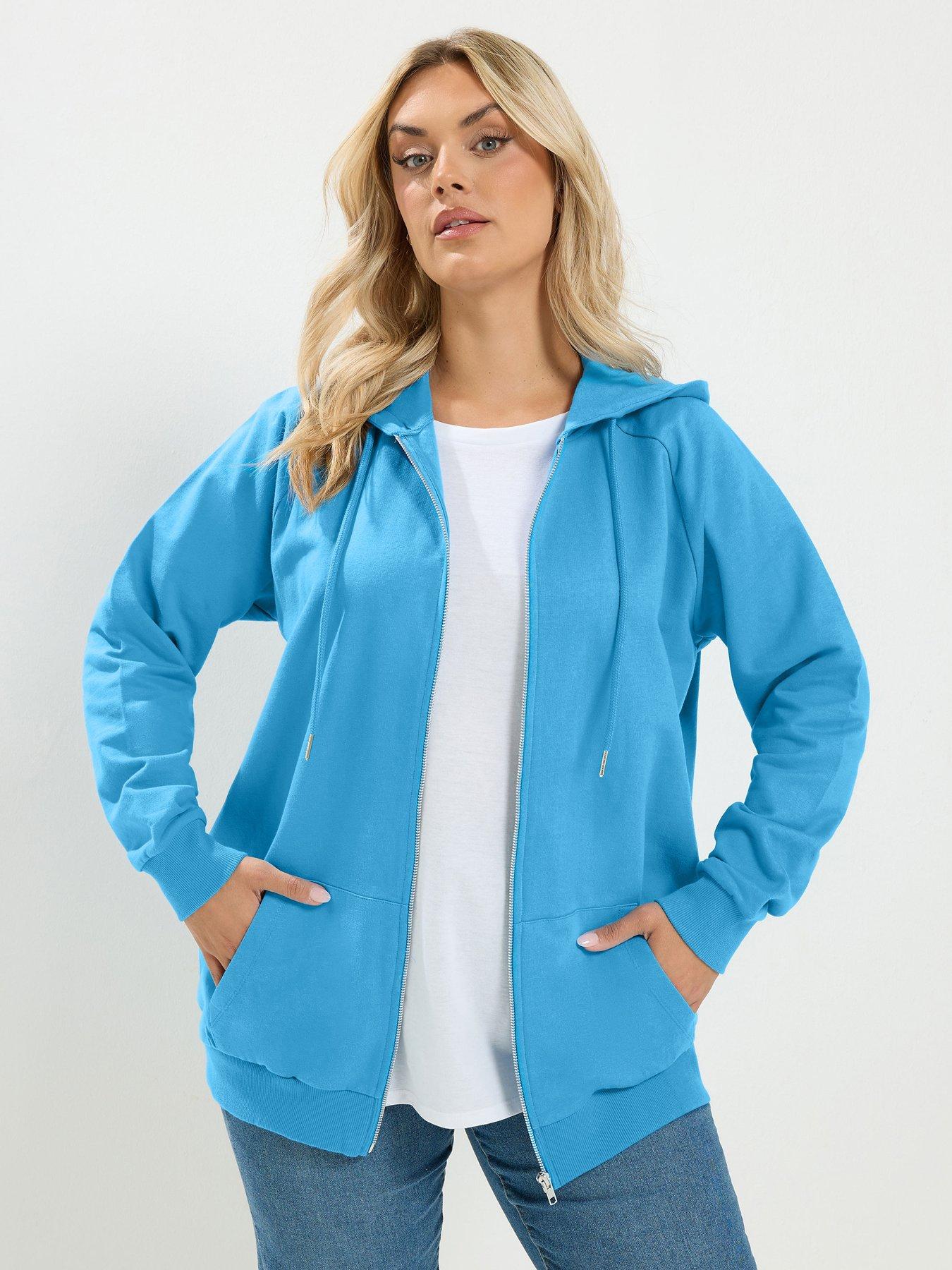 Image 1 of 4 of Yours Curve Zip Thru Raglan Hoodie - Blue