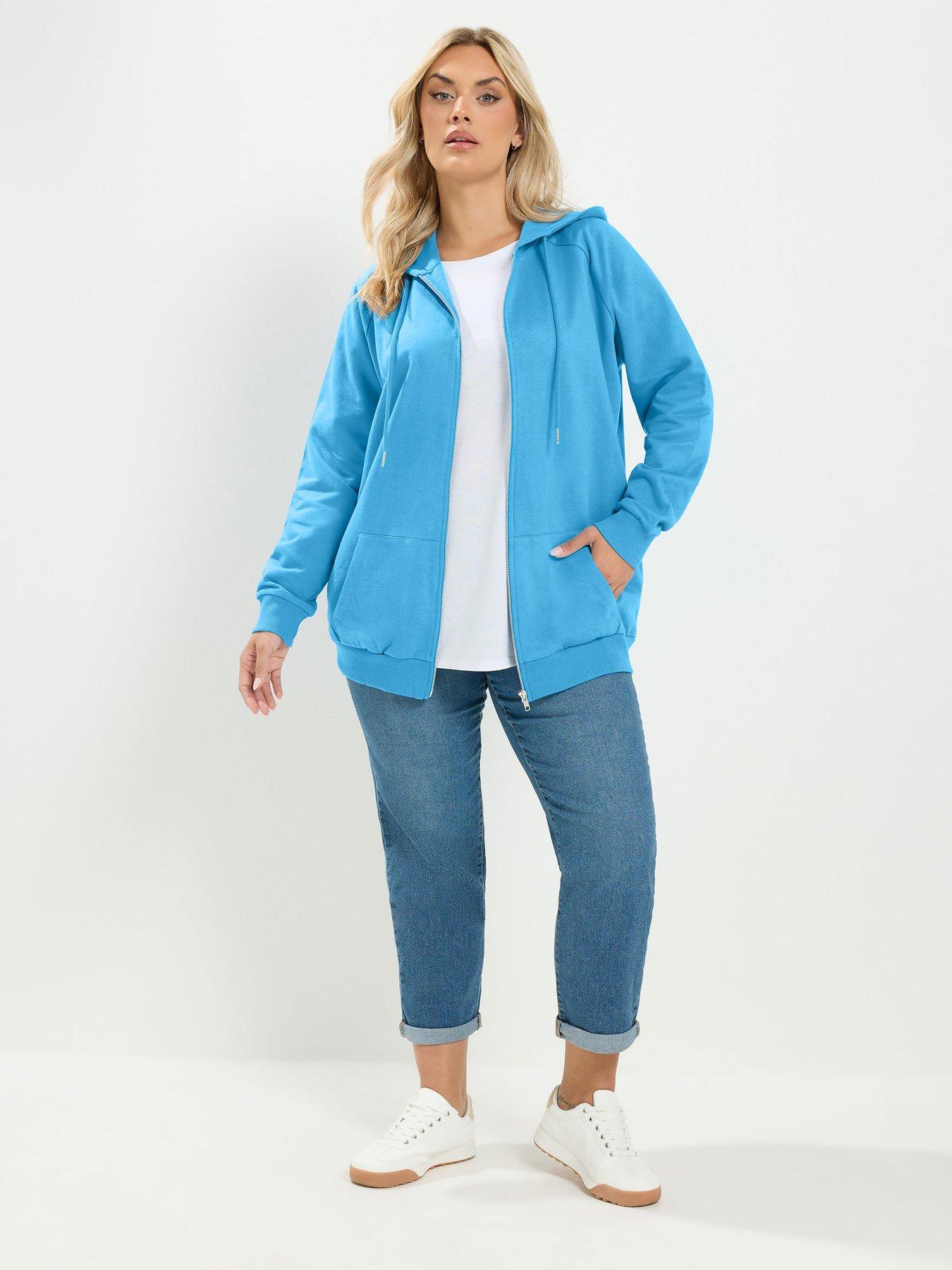 Image 3 of 4 of Yours Curve Zip Thru Raglan Hoodie - Blue